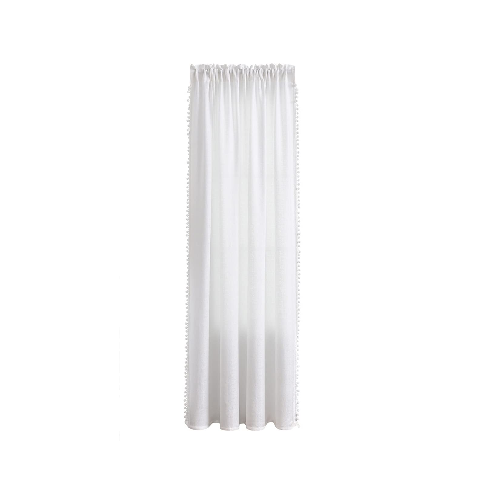 LAJIAO Light Filtering Voile Curtains with Pom Tassel Trim - Polyester Sheer Drapes with Rod Pocket for Living Room & Bedroom Window Treatments | Elegant Home Decor for Sun Protection & Privacy