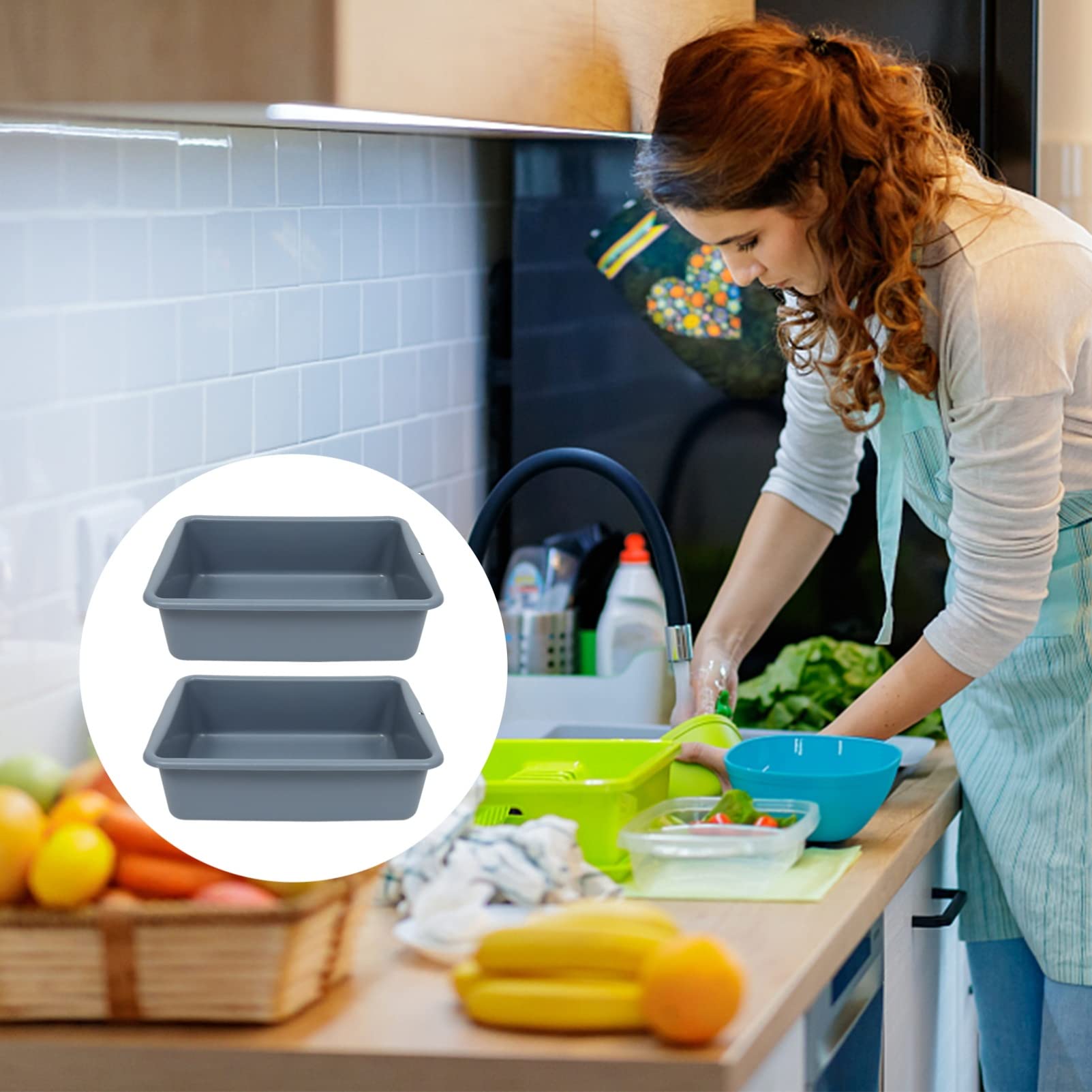 2-Pack Commercial Bus Tubs - Heavy Duty Plastic Wash Basins for Dishwashing, Food Prep & Utility Use - Ideal for Restaurants, Catering & Commercial Kitchens