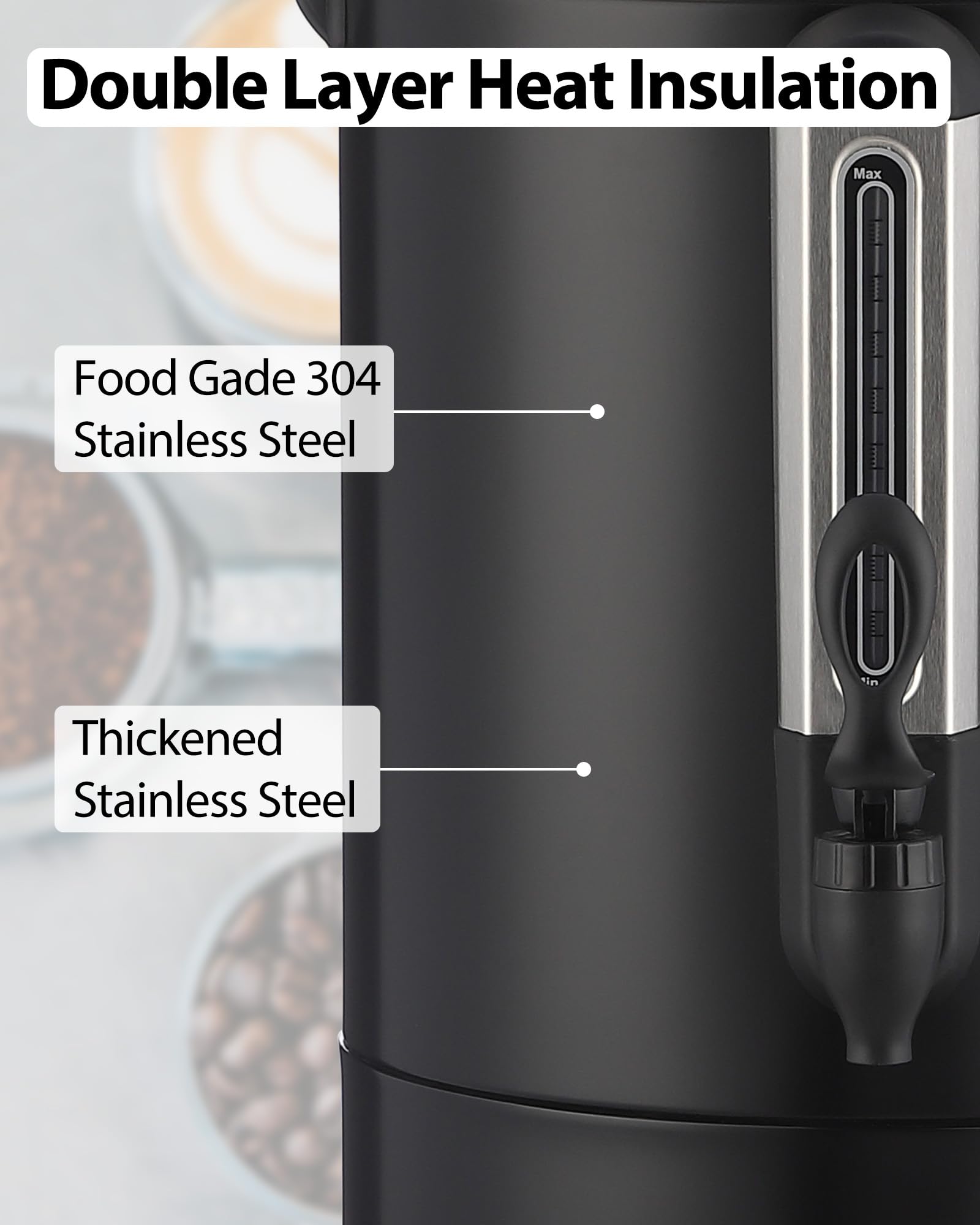 120 Cup Commercial Coffee Urn - 18L Large Stainless Steel Coffee Maker with Quick Brewing - Perfect for Church Events, Office Meetings, Lounges & Large Gatherings - Food Grade Safe for Catering & Hospitality Use