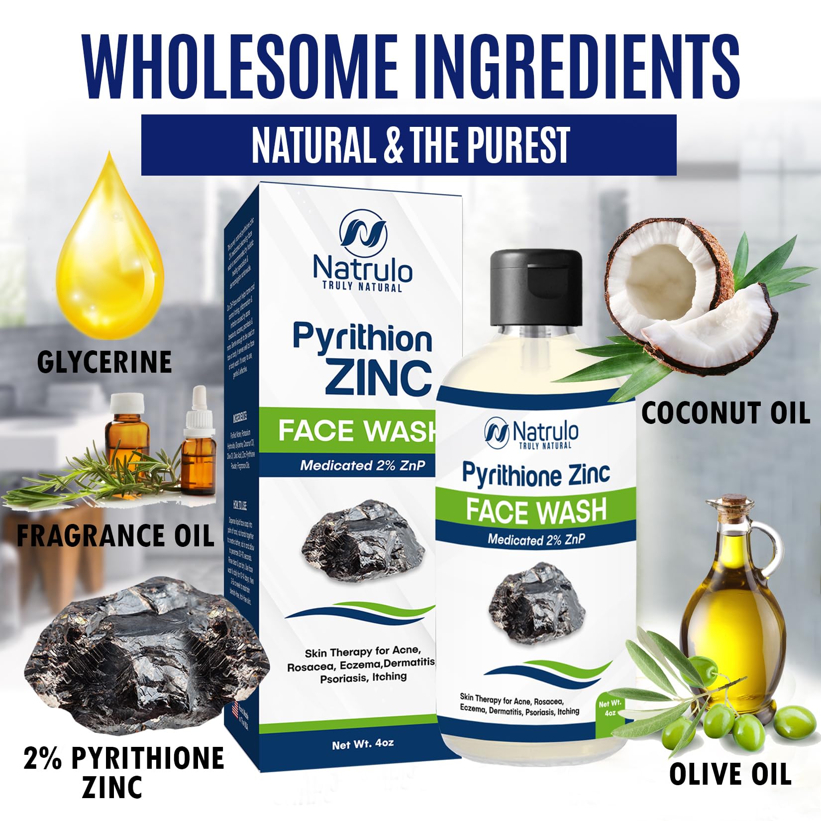 2% Pyrithione Zinc Face Wash & Body Cleanser for Acne, Rosacea, Eczema - Dermatitis & Psoriasis Relief - Soothing Zinc Therapy Soap for Itchy Skin - Made in USA | Daily Facial Cleanser & Body Wash for Sensitive Skin Care Routine