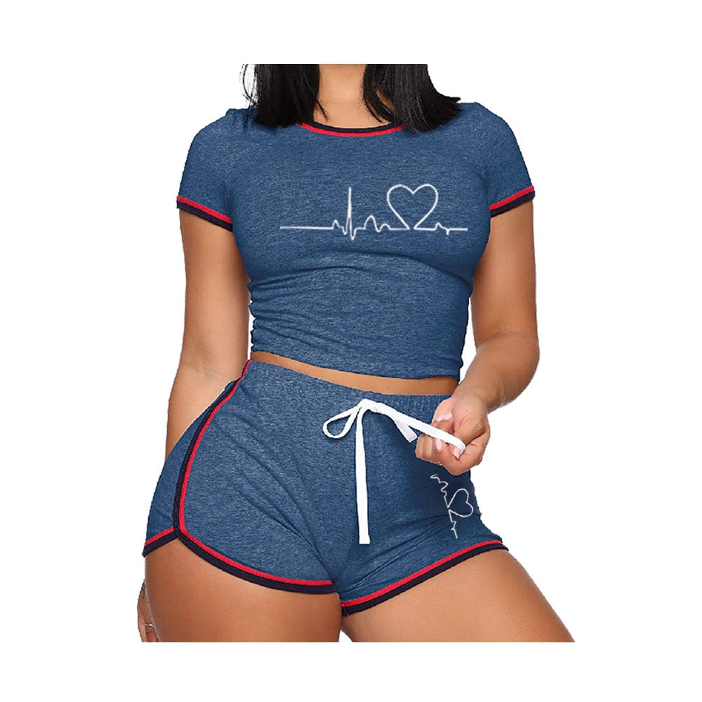 Women's Summer Short Sleeve T-Shirt Tracksuit Set - Athletic Workout Outfit for Running, Yoga & Gym Wear