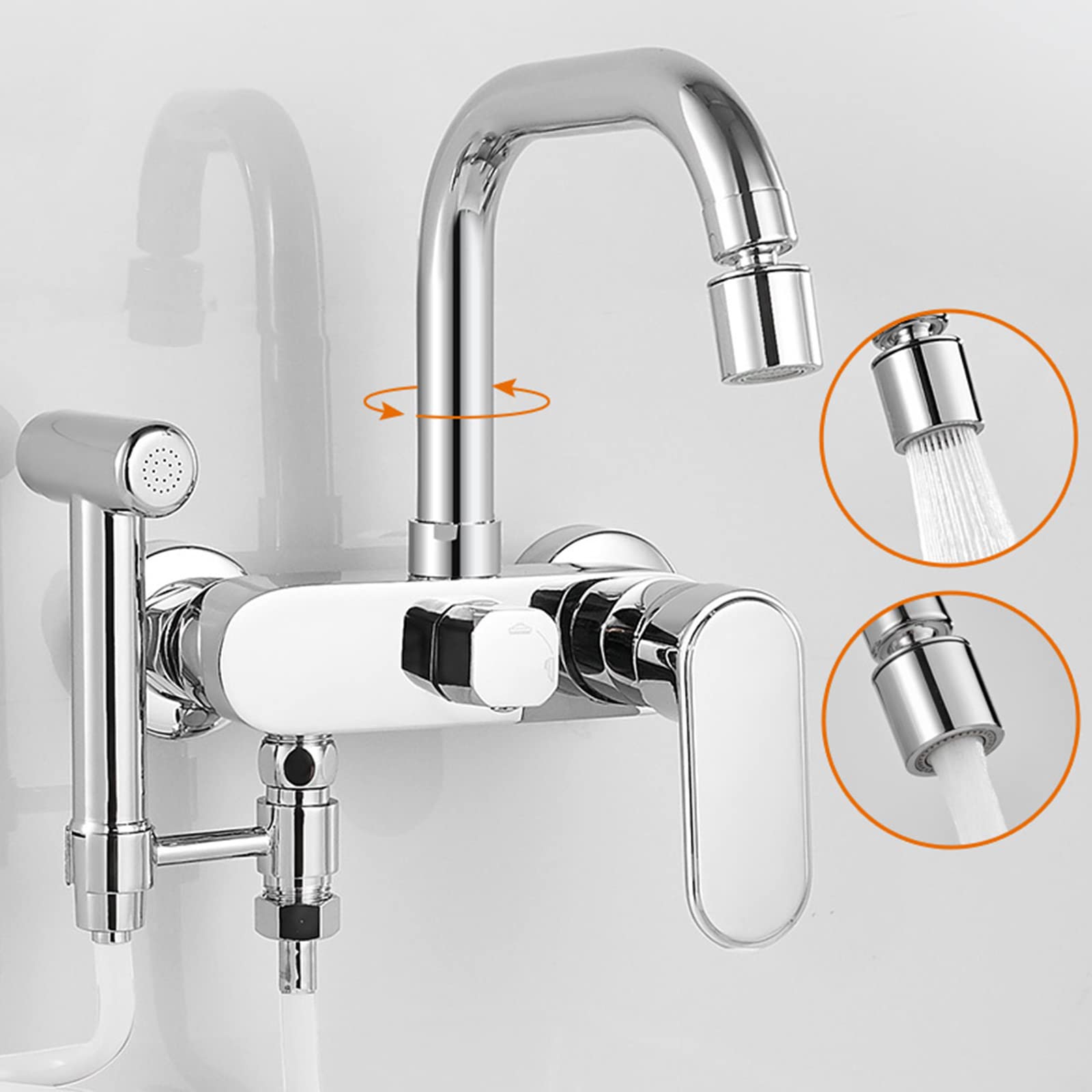 Brass Wall Mounted Kitchen Faucet with Swivel Spray for Cooking