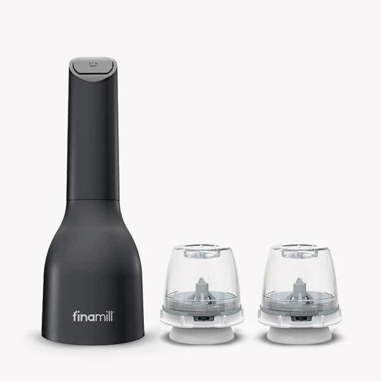 Finamill Premium Coffee Grinder with 2 Refillable Pods - Electric Burr Mill for Espresso, French Press & Drip Coffee - Perfect for Home, Office & Coffee Shops