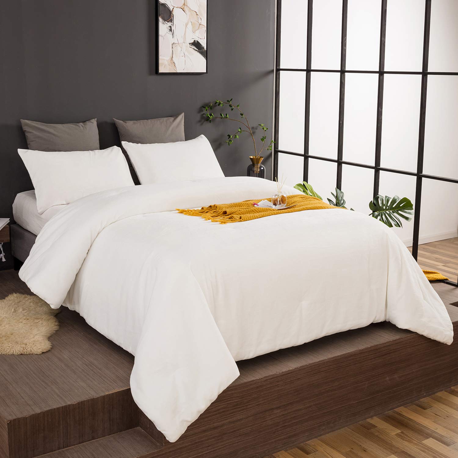 Luxlovery White Velvet Comforter Set - Full Size Fluffy Sherpa Micromink Bedding | Ultra Soft Plush Cozy Blanket & 2 Pillowcases | Winter Warm Thick Quilt for Bedroom, Guest Room & Dorm | All-Season Comfort