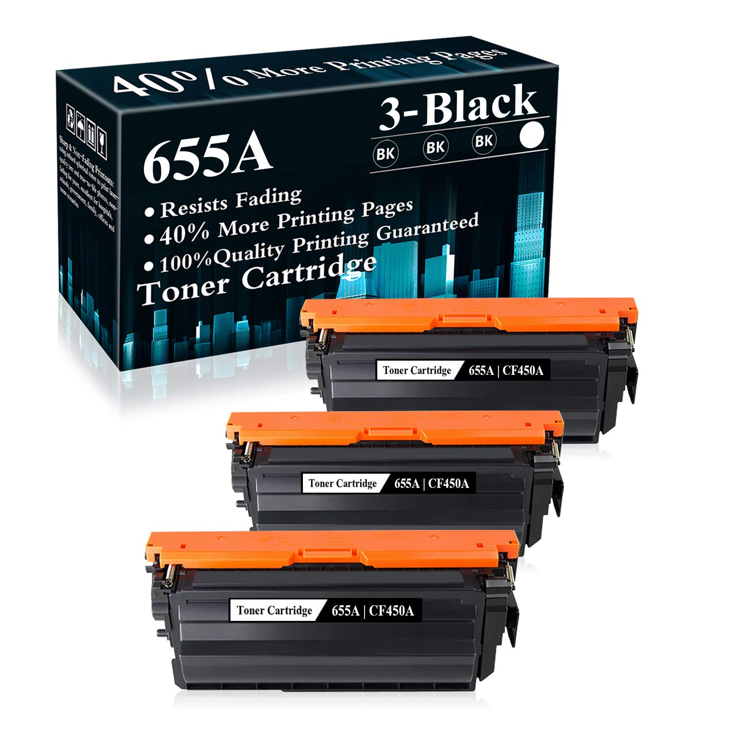 High-Quality 3-Pack Black 655A | CF450A Toner Cartridge Replacement for HP Color LaserJet Enterprise M652n M652dn M653dn M653x M653dh MFP M681dh MFP M681f MFP M681z MFP M682z Printers - Compatible & Reliable - Perfect for Office & High-Volume Printing Needs