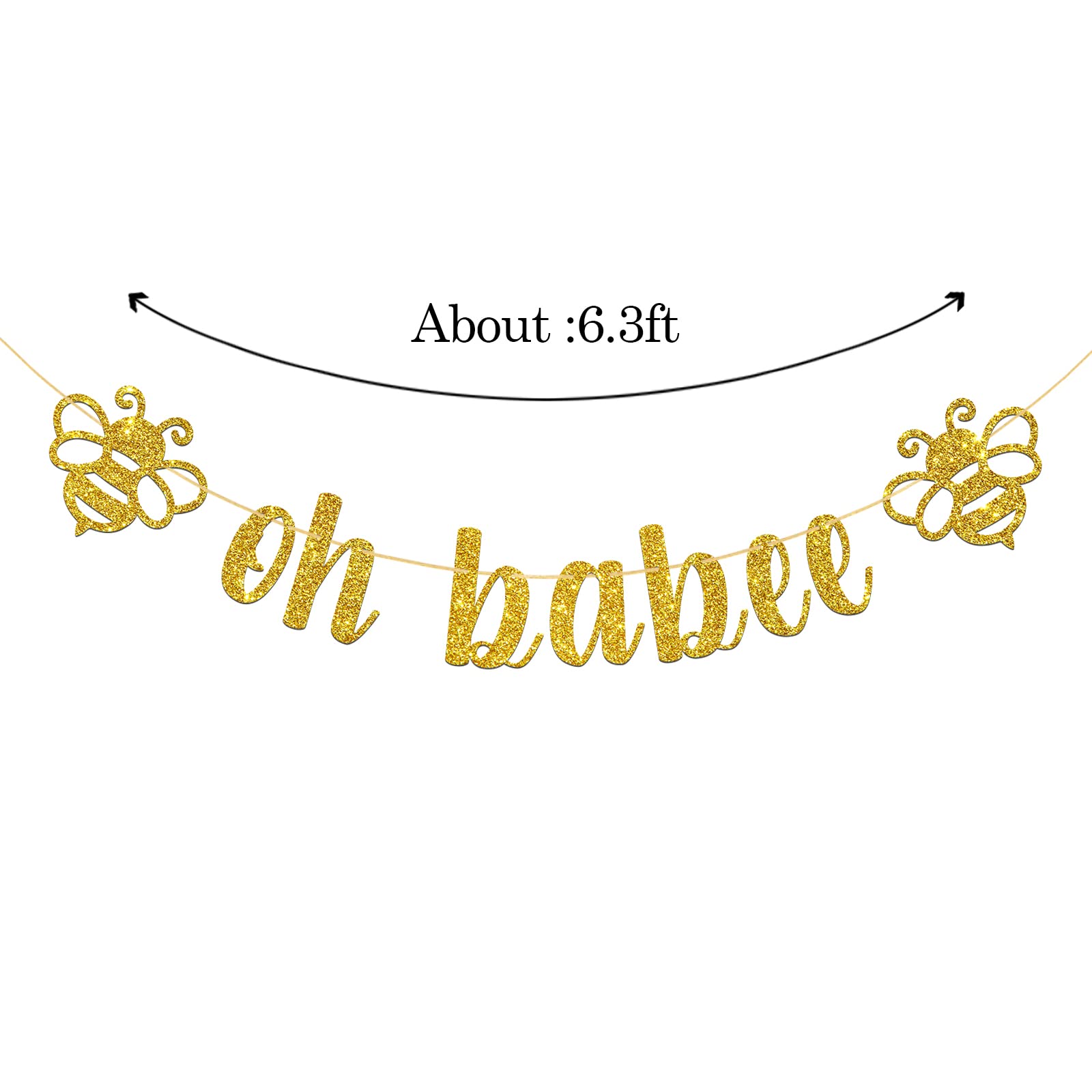 WeBenison Glitter Oh Babee Banner - Bee Theme Baby Shower Party Supplies, Welcome Baby Bee Party Decorations in Gold | Perfect for Baby Showers, Gender Reveals & Nursery Decor