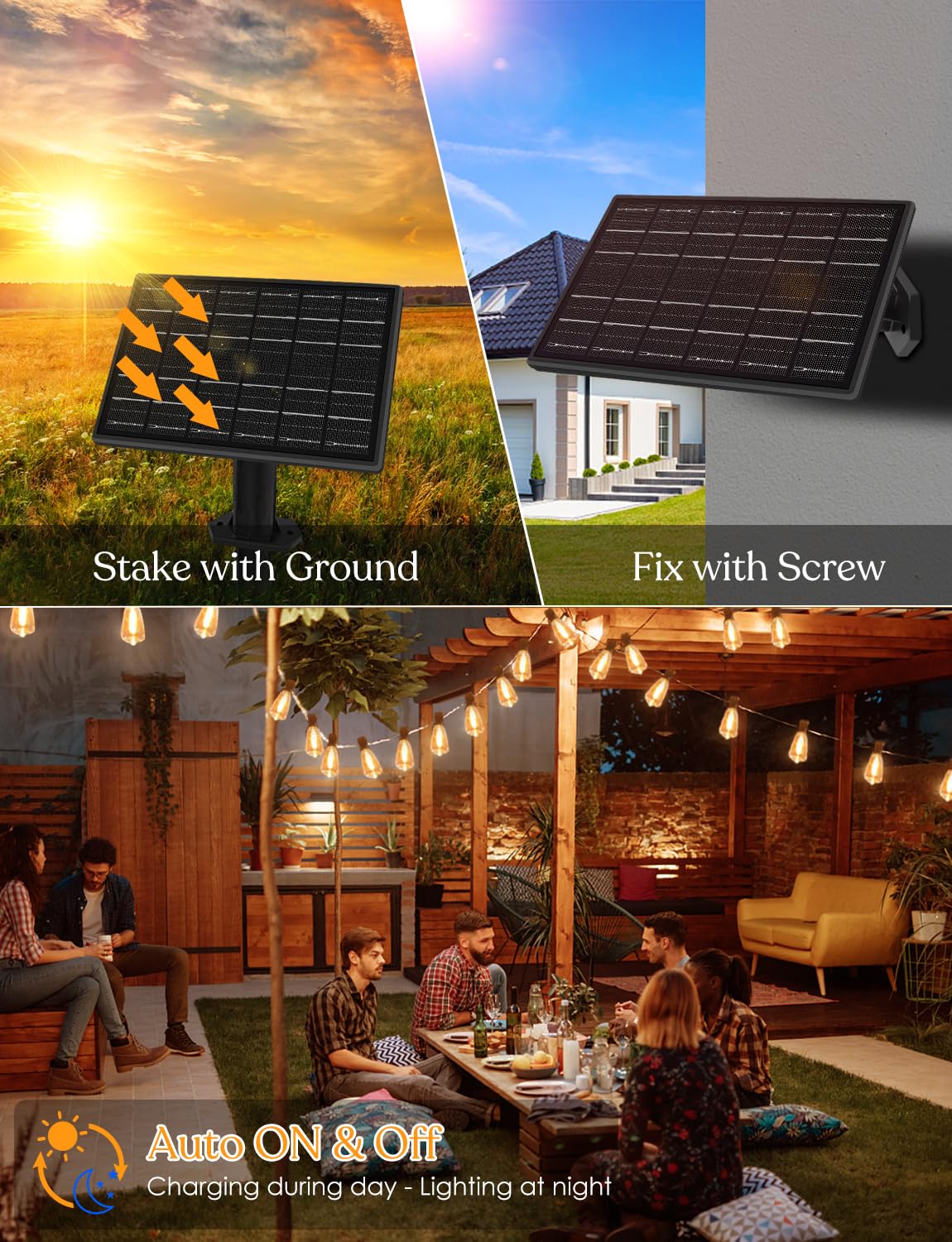 100ft Solar Outdoor String Lights with Remote - USB Rechargeable Waterproof Patio Lights, 3.5W Solar Panel, Timer & Dimmable Shatterproof ST38 Bulbs for Backyard, Garden, Pool, Wedding, Party | Perfect for Outdoor Decor, Landscape Lighting and Evening Ambiance