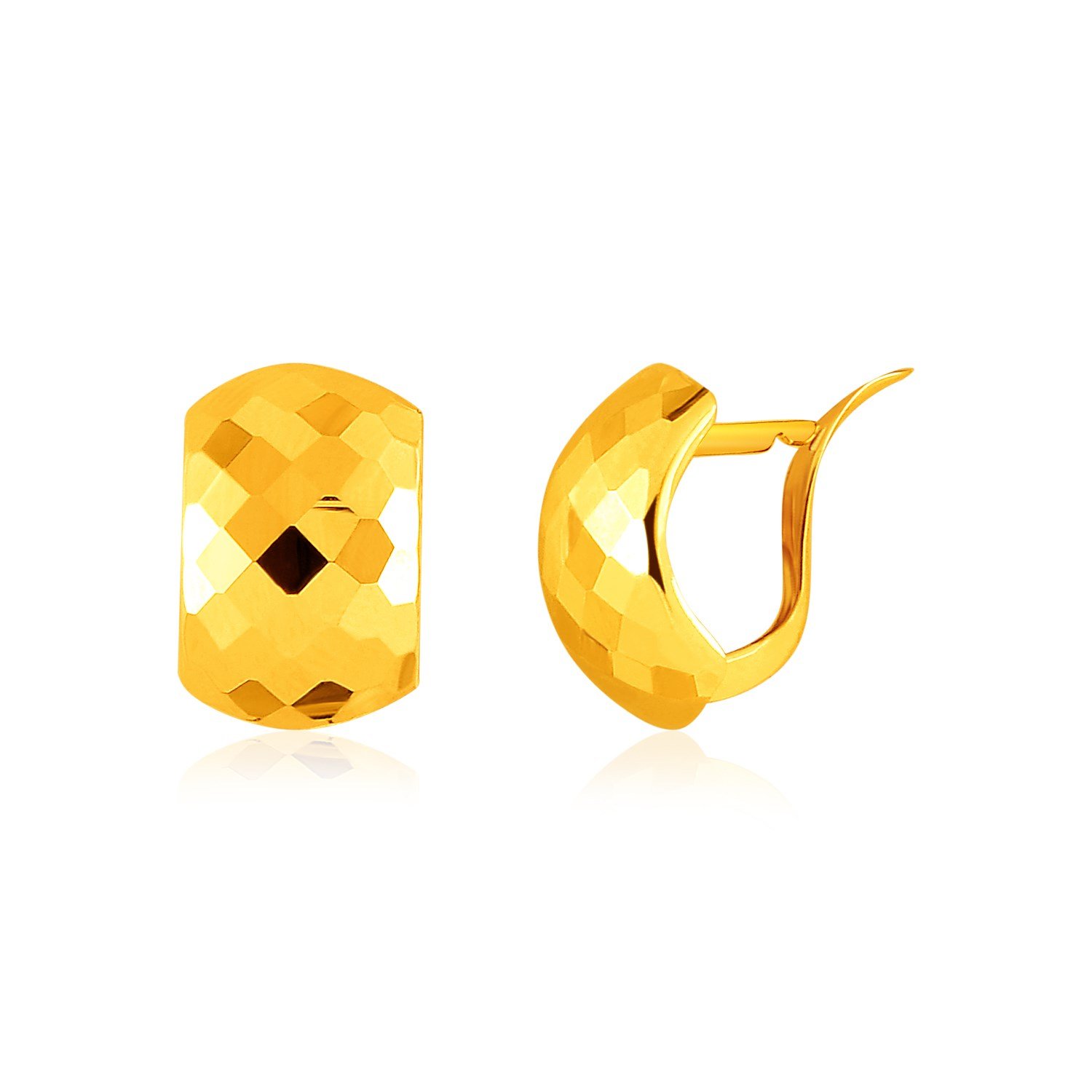 14K Yellow Gold Geometric Texture Earrings for Women - Elegant Dangle Hoop Earrings for Everyday Wear, Party & Gift Giving