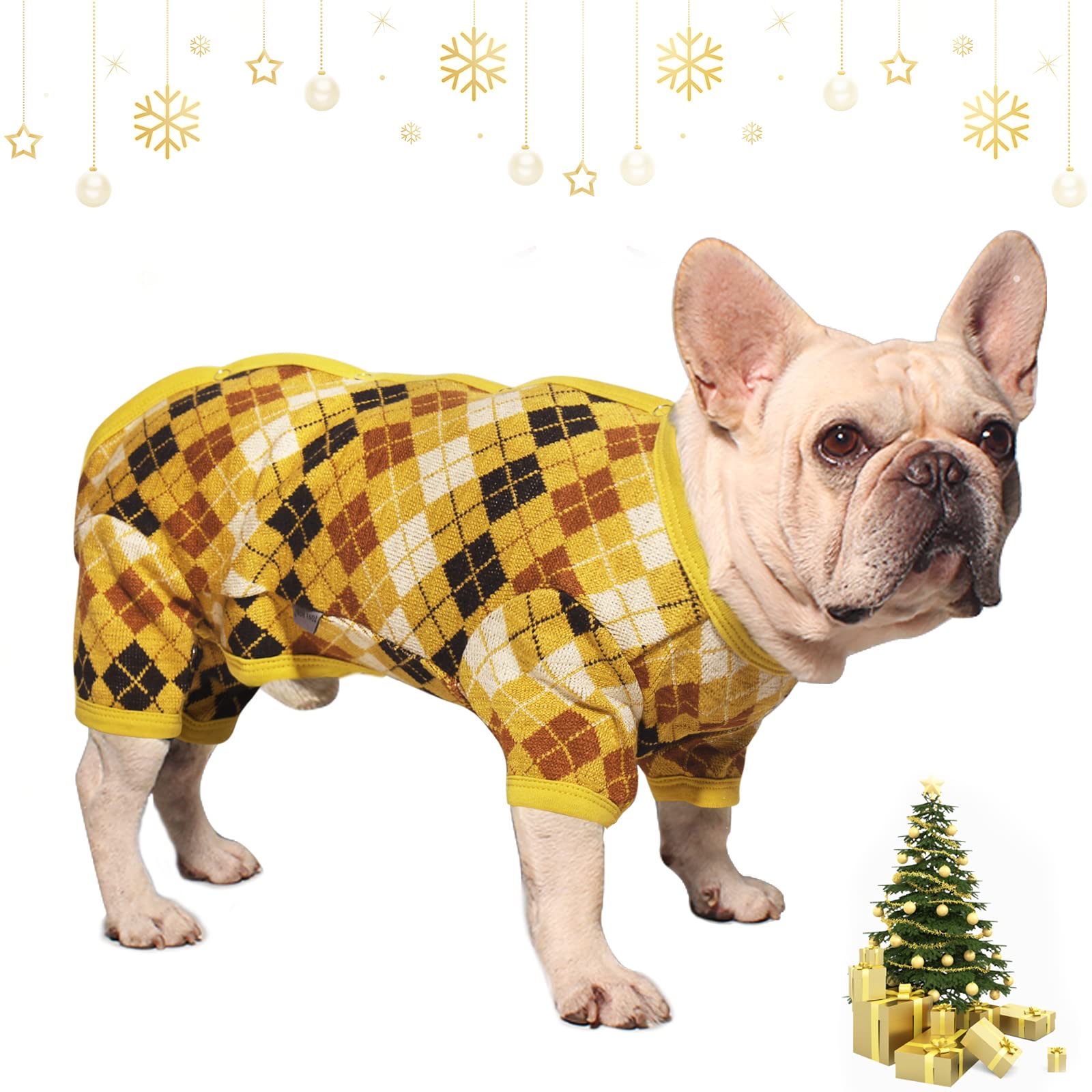 TONY HOBY Knitted Dog Sweater - Warm Winter Dog Clothes for Small & Medium Dogs - Cozy Christmas & New Year Outfit for Puppies (Yellow, Boy, Size S) - Perfect for Holiday Photos & Indoor/Outdoor Activities