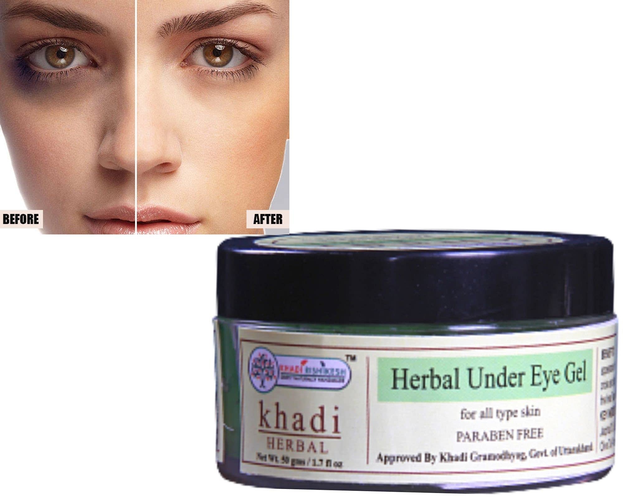 Khadi Rishikesh Herbal Under Eye Cream Gel for Dark Circles, Puffy Eyes & Wrinkles - Reduces Fine Lines with Jaiphal Oil & Sandal Olive - 50gm for Women & Men (Includes Free Keychain) - Perfect for Nighttime Skincare Routine & Travel