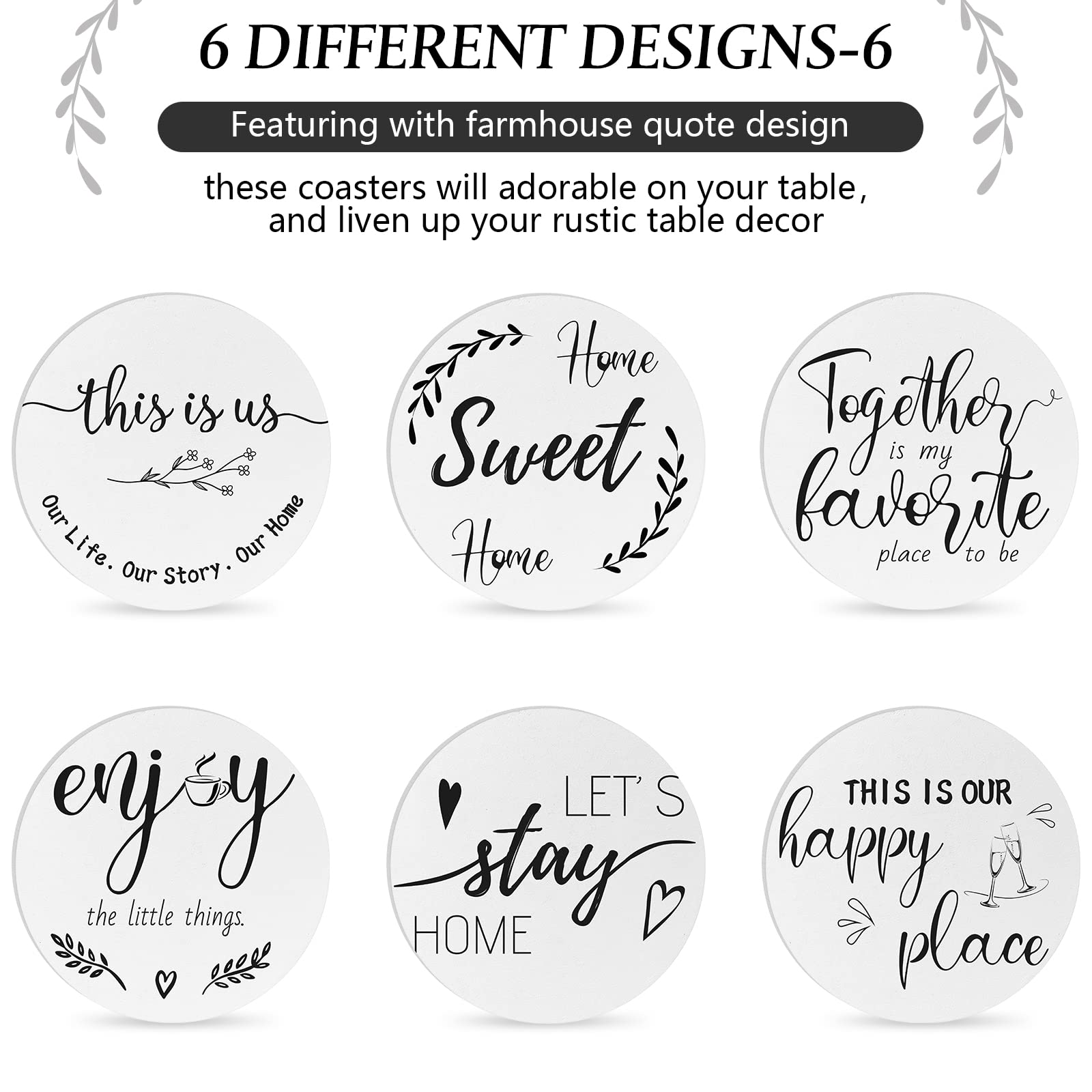 Queekay 6-Pack Wooden Heart Coasters Set with Holder - Farmhouse Style Drink Coasters for Coffee Table Protection, 4 Inch White - Perfect Housewarming Gift & Home Decor for Family, Friends, Kitchen, Living Room, and Dining Room Use