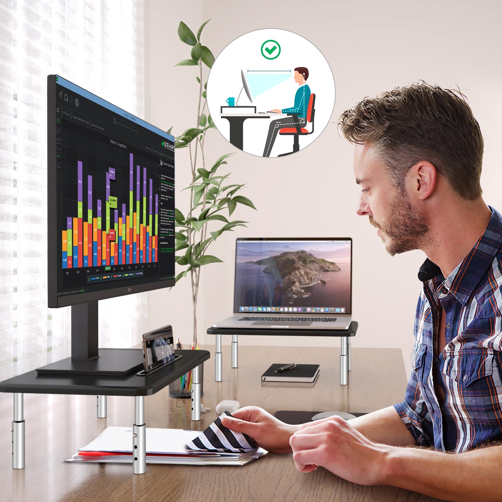 Suptek Adjustable Laptop Stand with Metal Vented Platform - 3 Height Settings for Laptop, Monitor & PC - Ergonomic Computer Riser for Home Office, Gaming & Workstation Setup (MST003M)