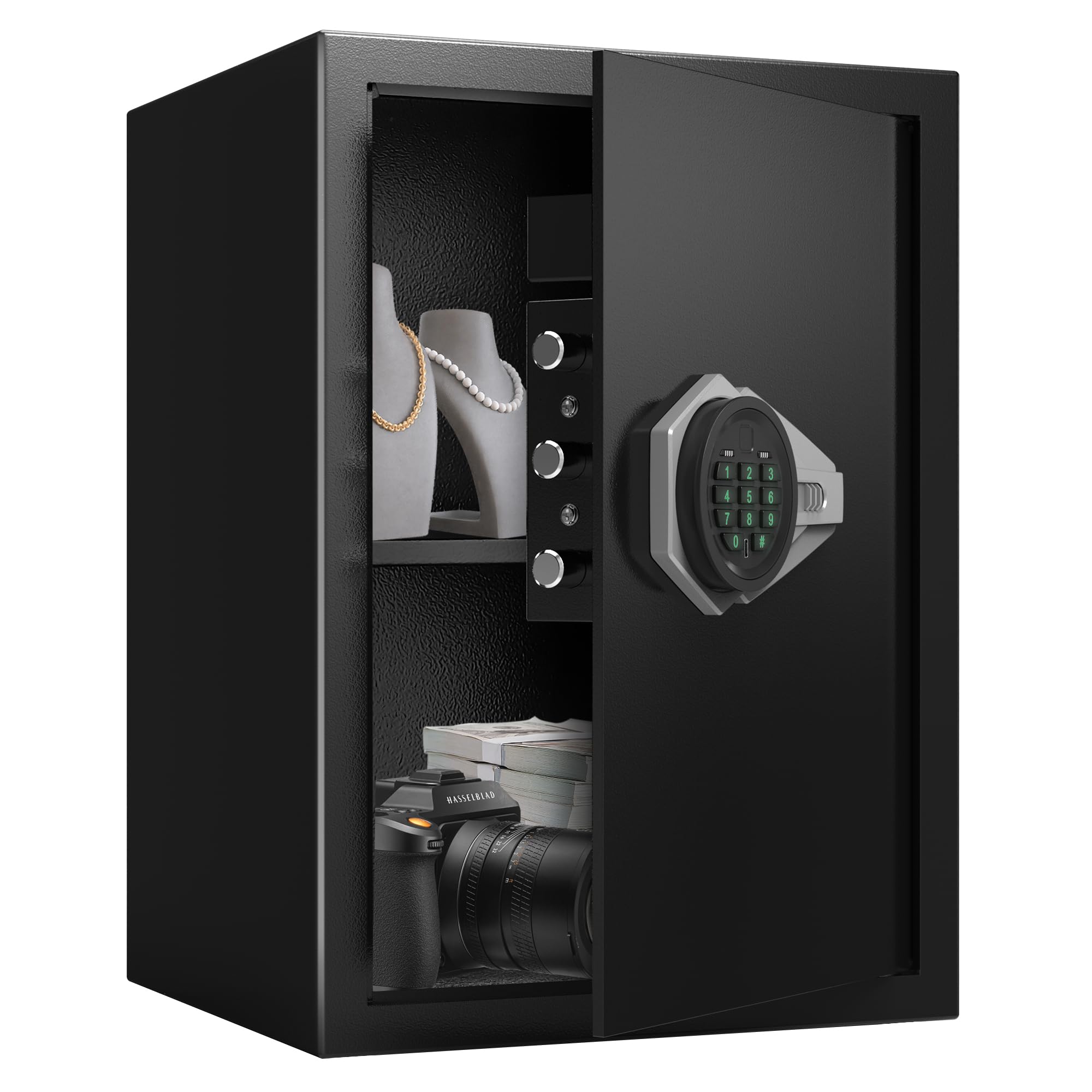 Marcree 2.05 Cubic Feet Digital Safe Box for Home & Office - Steel Security Cabinet with LED Light, Adjustable Shelf & Keypad Lock - Perfect for Money, Jewelry & Documents Storage in Hotels or Businesses