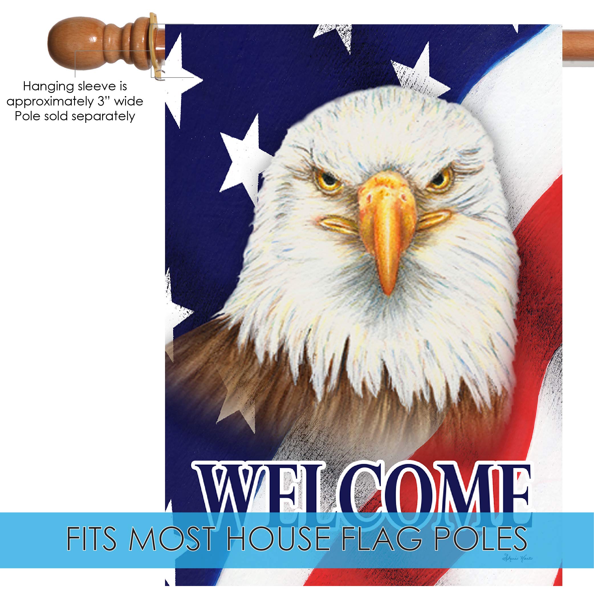 Toland Home Garden 1012374 Double Sided Patriotic Eagle Welcome Flag - 28x40 Inch Outdoor Bald Eagle Garden Flag for Yard & House Decoration - Perfect for 4th of July, Memorial Day & Patriotic Home Decor