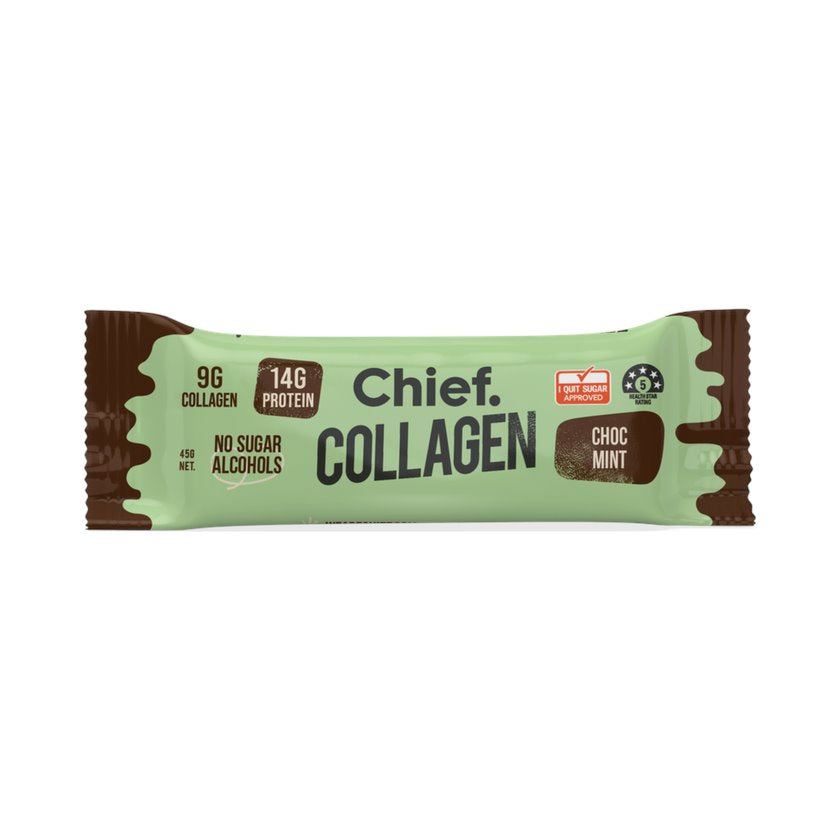 Chief Choc Mint Collagen Protein Bar - Keto Friendly, Low Sugar, Gluten Free Snack for Weight Loss & Muscle Recovery - Perfect for Gym, Hiking & On-the-Go Energy Boost