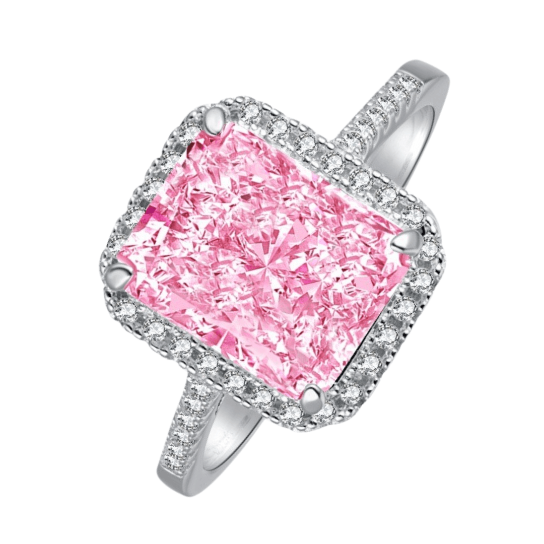 Pink CZ Radiant Cut Halo Ring - 925 Sterling Silver Cubic Zirconia Engagement Ring for Women | Perfect for Valentine's Day, Anniversary & Proposal Gifts