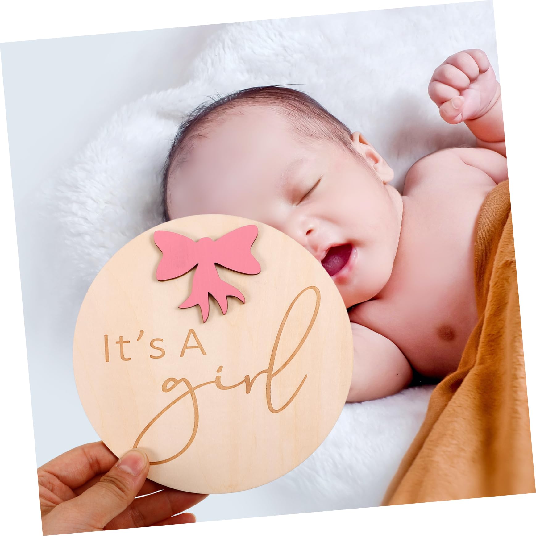 Levemolo Wooden Baby Shower Decor - Round Newborn Announcement Sign with Photo Prop | Perfect for Baby Name Reveal, Gender Reveal Party & Nursery Decor