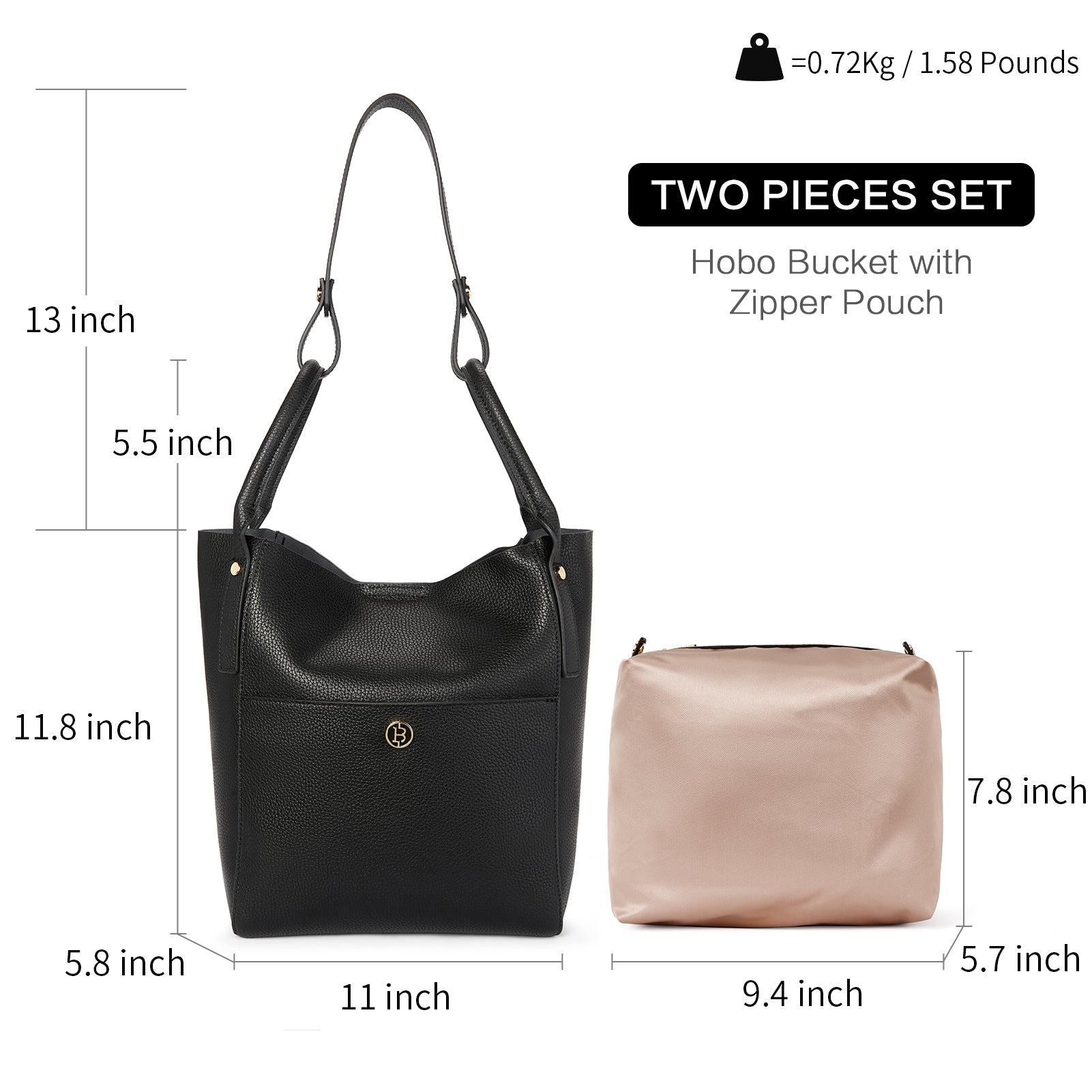 BOSTANTEN Women's Leather Handbags - Designer Hobo Bucket Tote Purse with Zipper Pouch for Work, Travel & Everyday Use