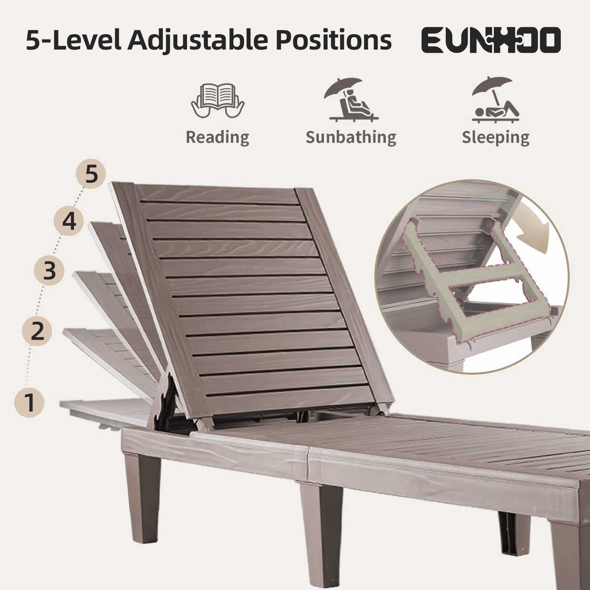 5-Position Adjustable Outdoor Lounge Chaise - Waterproof Pool Sun Lounger Chair for Garden, Beach, Patio & Deck - Perfect for Sunbathing & Relaxation (Set of 4) - Ideal for Backyard, Vacation Homes & Resort Style Living