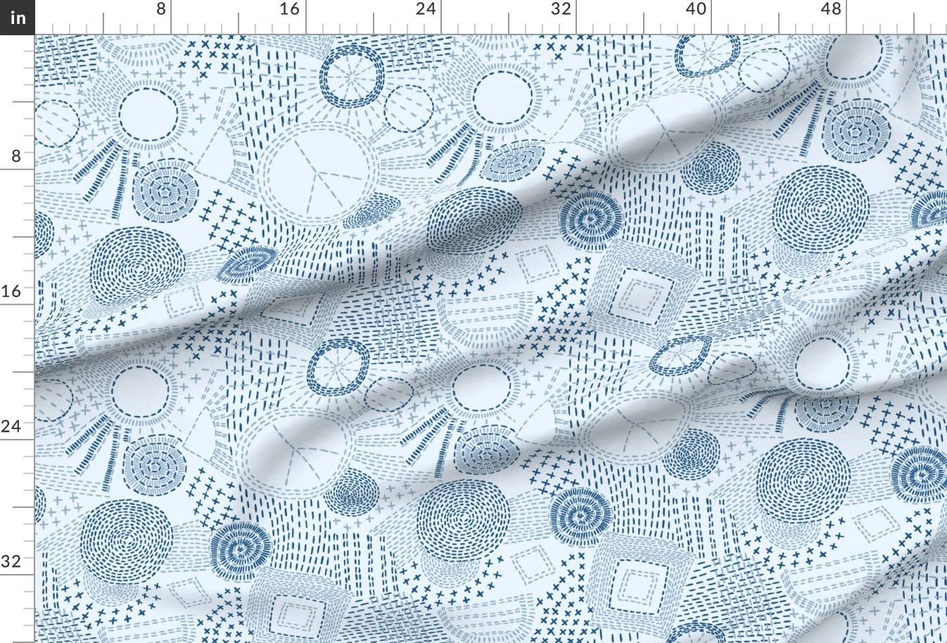 Light Blue Sashiko Japanese Embroidered Print Fabric by Spoonflower - Soft Minky Fabric by The Yard for Sewing Baby Blankets, Quilt Backing & Plush Toys - DIY Craft Projects & Home Decor