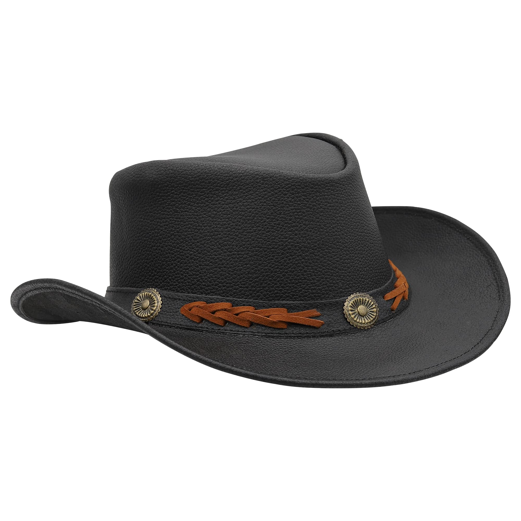 Shapeable Leather Cowboy Hat for Men & Women - Wide Brim Western Outback Hat with Adjustable Fit - Perfect for Rodeo, Country Music Festivals & Outdoor Adventures