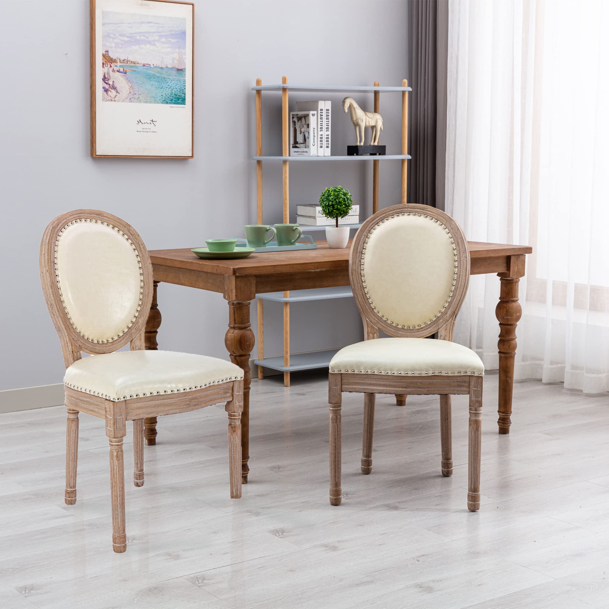 LUKYRA Upholstered French Dining Chairs Set of 2 - PU Leather Kitchen & Dining Room Chairs with Rubber Legs, Beige - Perfect for Breakfast Nooks, Formal Dining, and Small Space Decor