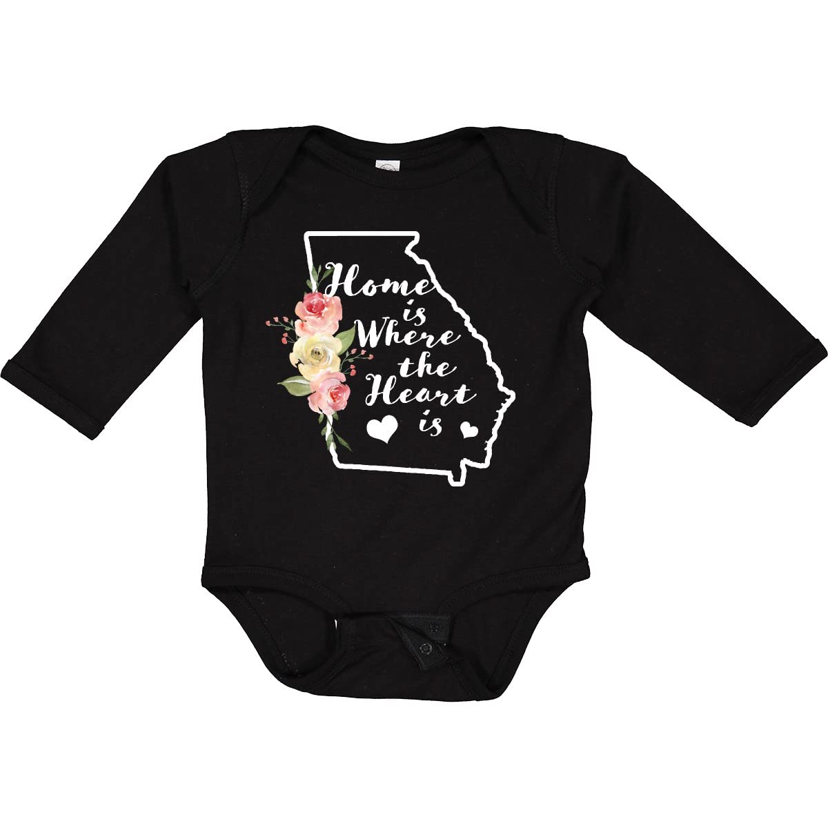 Inktastic Georgia Home is Where The Heart is Watercolor Long Sleeve Baby Bodysuit - Soft Cotton Onesie for Newborns & Infants, Perfect for Family Photos, Holidays & Everyday Wear