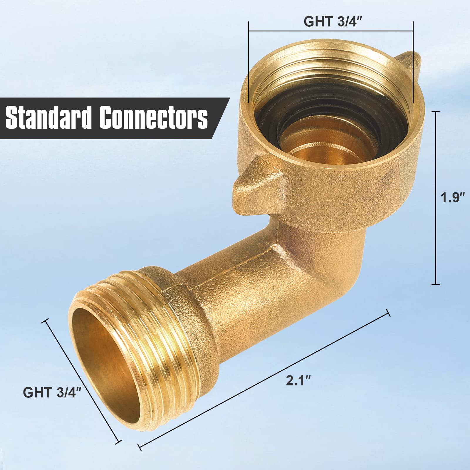 90 Degree Brass Hose Elbow 2 Pack - RV & Garden Water Fittings for Outdoor Faucets