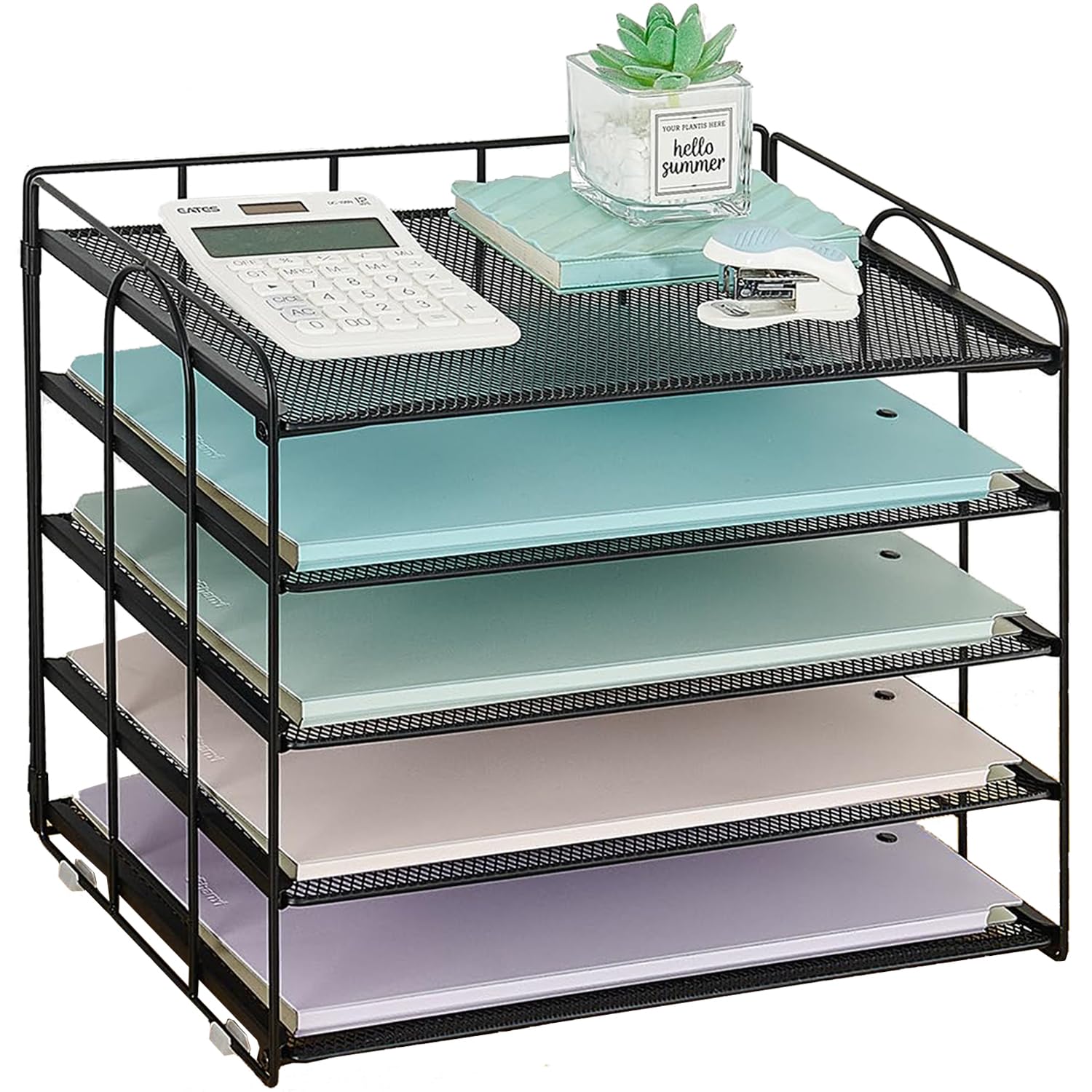 5 Tier Mesh Paper Letter Tray Organizer - Black Desktop Mail Sorter for Office & Home, File Document Holder, Desk Organizer with Storage Compartments | Perfect for Mail Sorting, Bill Organization & Office Supplies Storage
