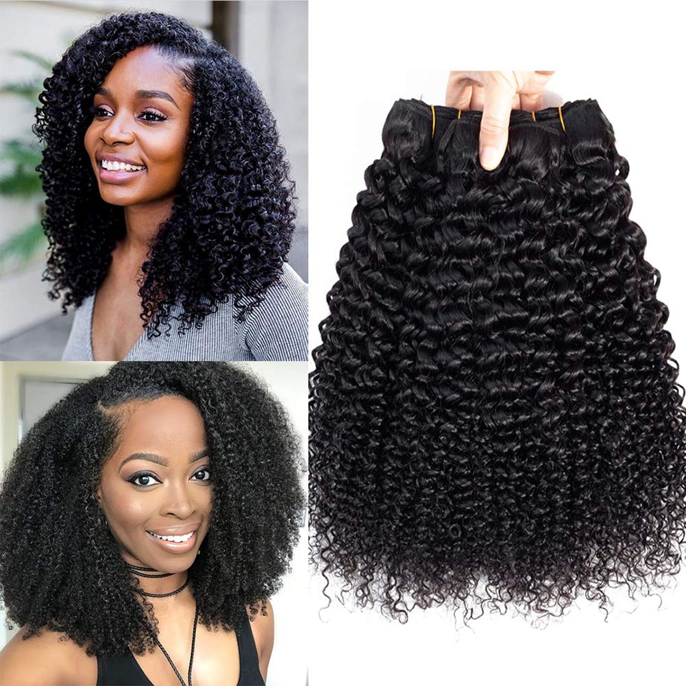 Brazilian Kinky Curly 9A Grade 100% Virgin Human Hair Weave Extensions - Unprocessed Remy Hair Bundles (16 16 16) for Natural Black Hairstyles & Protective Styling
