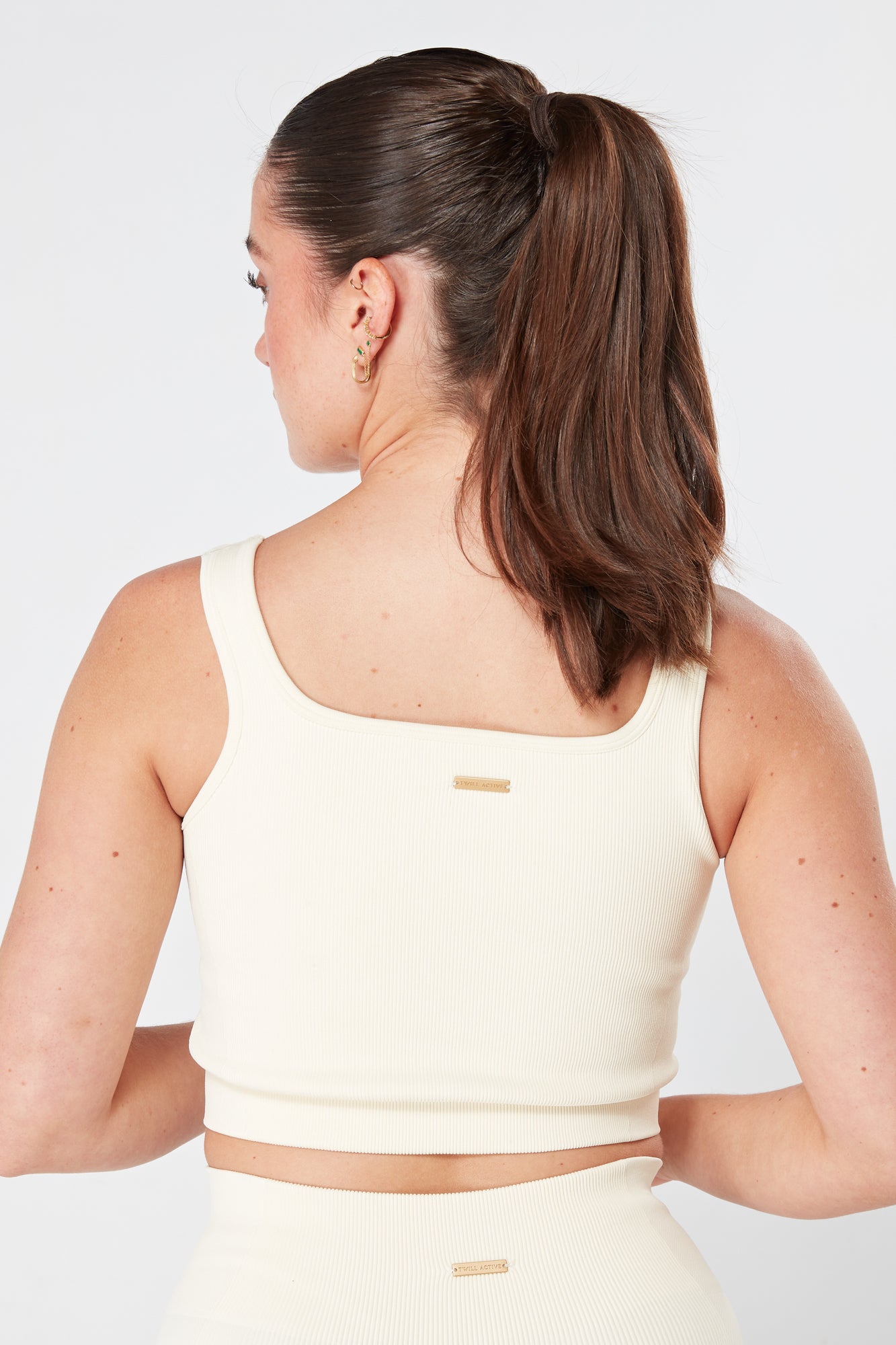 Women's Twill Active Rib Top - Soft & Stretchy Crewneck Shirt for Yoga, Running & Casual Wear (Cream)