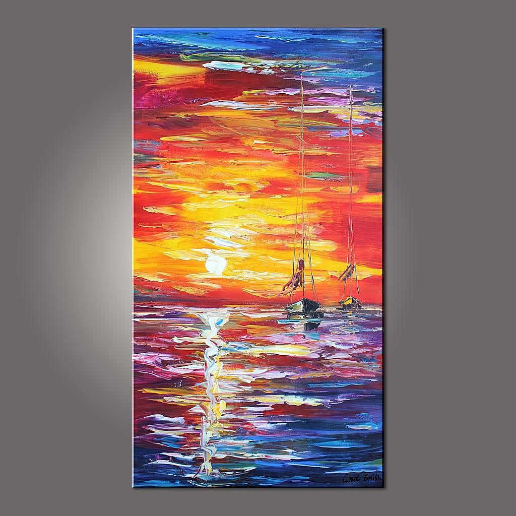 Modern Abstract Boat Painting - Contemporary Canvas Wall Art for Living Room Decor | Handmade Oil Painting for Home & Office
