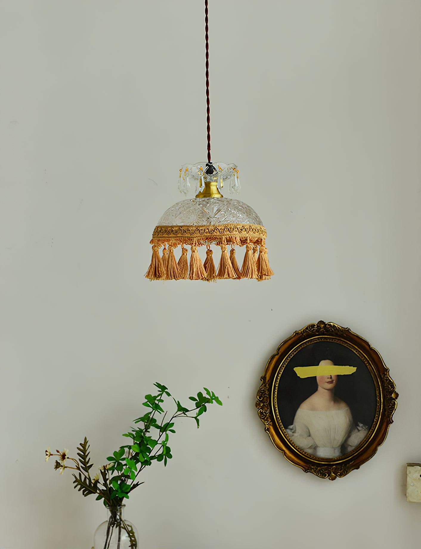 Modern Bowl Tassel Pendant Light - Elegant Ceiling Lighting Fixture for Dining Room, Kitchen Island & Bedroom Decor | Adjustable Hanging Chandelier with Stylish Tassel Design