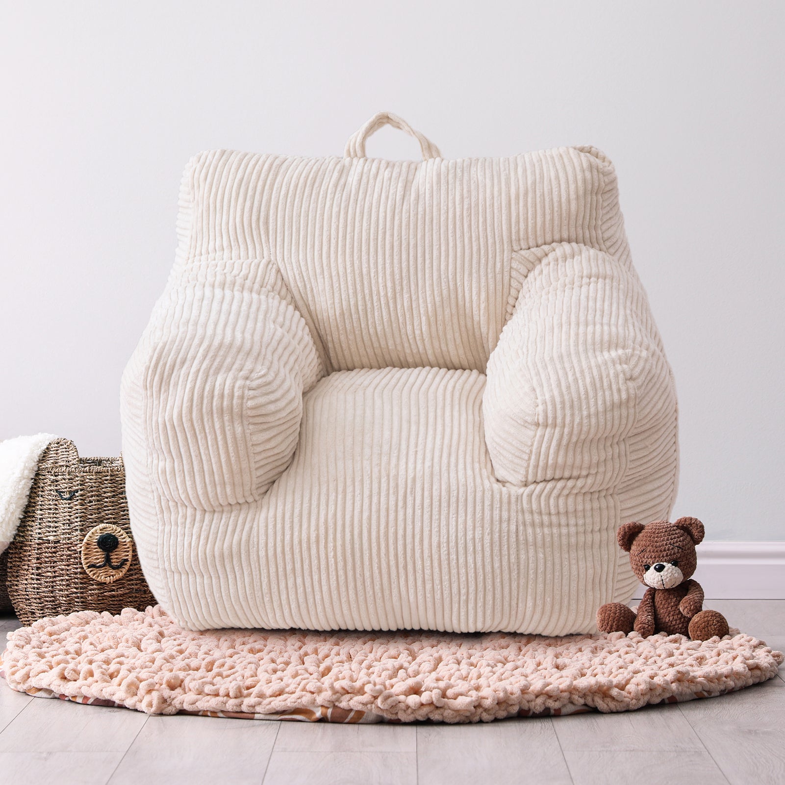 MAXYOYO Kids Bean Bag Chair - Soft Corduroy Bean Bag Couch with Armrests for Boys & Girls, Comfortable Seating for Bedroom, Playroom or Reading Nook (White) - Perfect for Relaxing, Gaming & Study Time