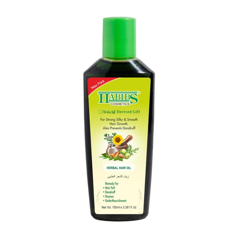 Habibs Herbal Hair Oil for Strong, Long & Thick Hair - Natural Scalp Nourishment, Hair Fall Control & Growth Stimulation - Paraben & Silicone Free - 100ml (Pack of 1) - Perfect for Daily Hair Care & Scalp Massage