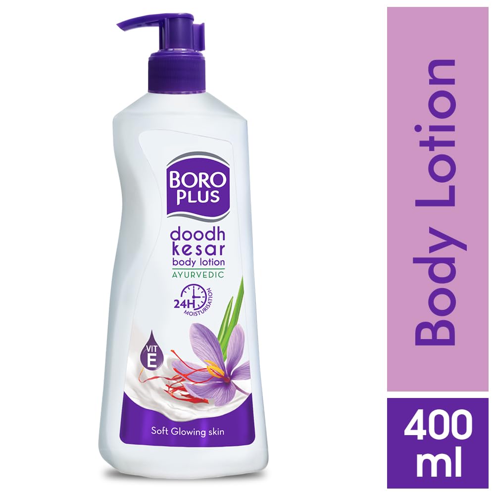 Boroplus Ayurvedic Body Lotion for Dry & Normal Skin - 24Hrs Moisturization with Vitamin E, Dhoodh, Badam & Kesar - 400ml | Perfect for Daily Hydration & Skin Nourishment