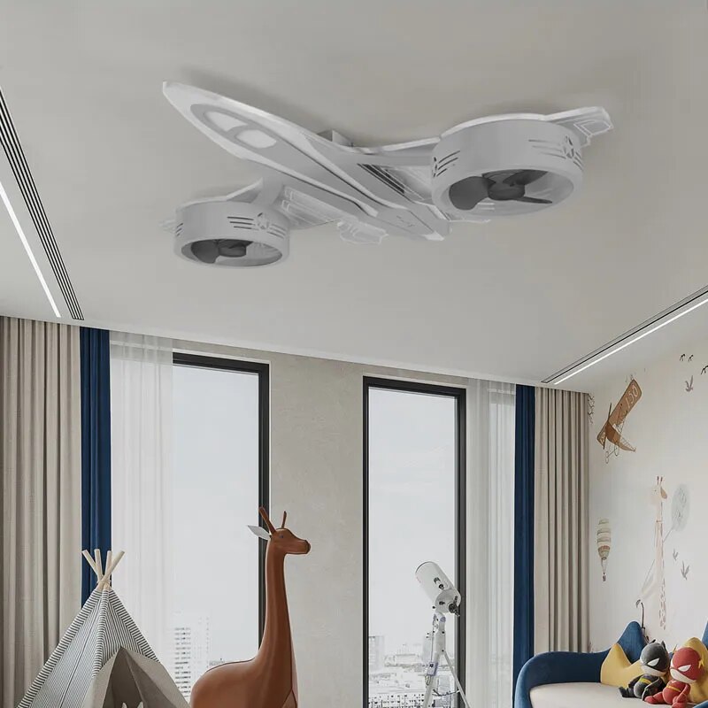 Kids Airplane Ceiling Light with Fan - Light Grey | Bedroom & Nursery Decor for Boys & Girls