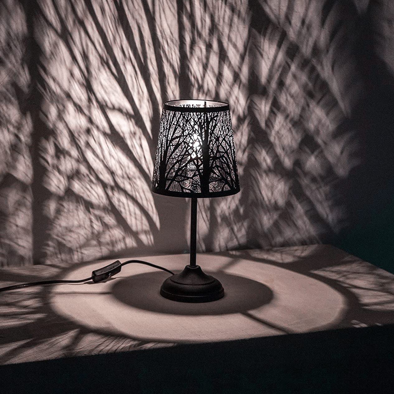 Timeflies Mini Table Lamp - Black Metal Shade Bedside Lamp with Included Bulb for Bedroom, Living Room & Office | Decorative Nightstand Lighting for Reading, Relaxation & Ambient Forest Glow