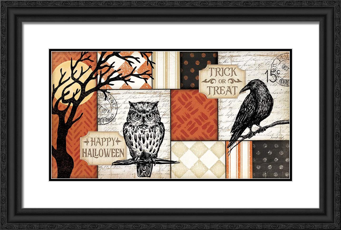 Jennifer Pugh 18x13 Black Ornate Framed Double Matted Museum Art Print - Happy Halloween Rug III - Gothic Home Decor for Living Room, Bedroom & Halloween Party Decoration