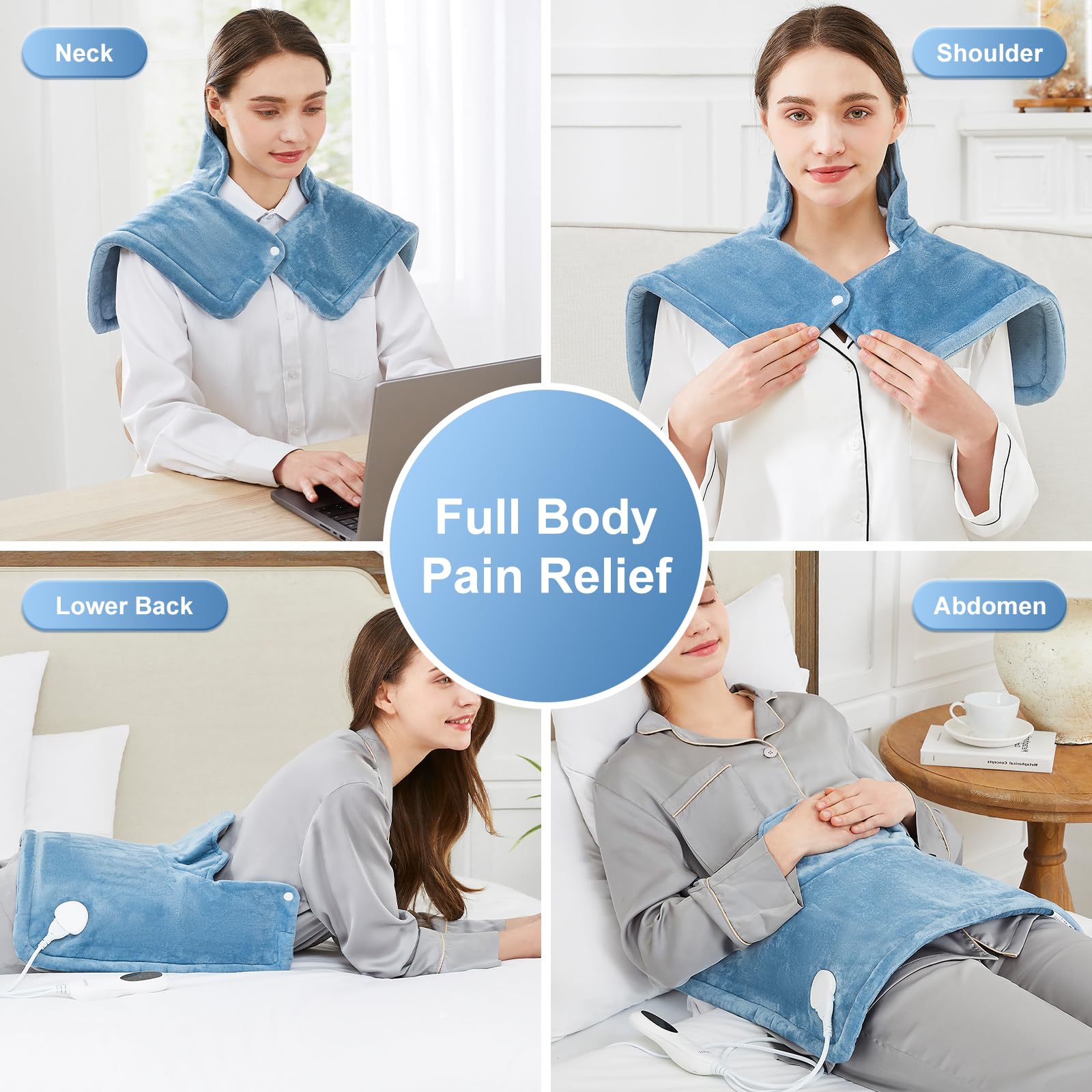 Upgraded Heating Pad for Neck, Shoulders & Back Pain Relief - 10 Heat Settings & 6 Auto Timers - Electric Shoulder Wrap for Women, Men, Mom, Dad - Perfect Birthday Gift (Blue) - Ideal for Office, Home Use & Muscle Relaxation
