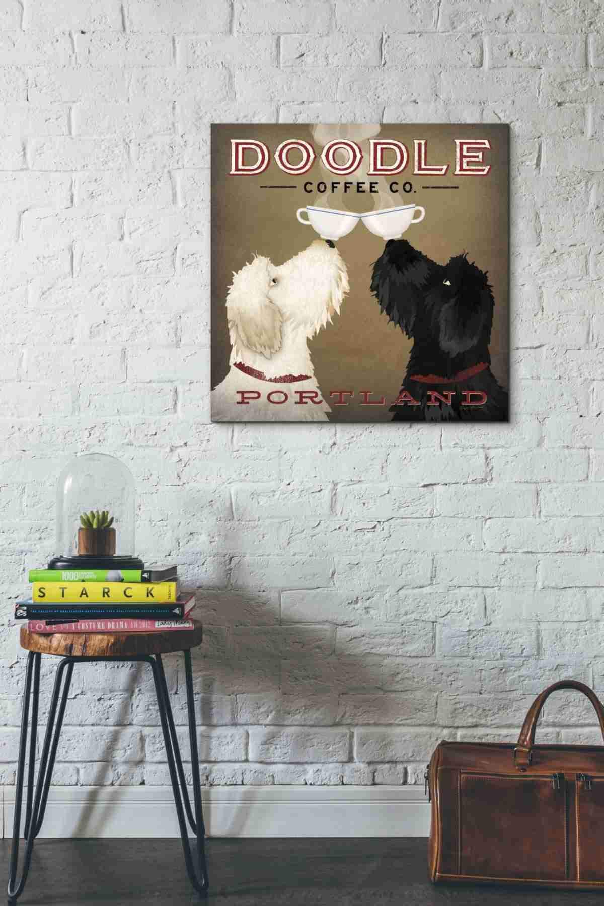 Ryan Fowler Doodle Coffee Double IV Portland Canvas Wall Art 26x26 Inches - Modern Abstract Painting for Living Room, Bedroom & Office Decor