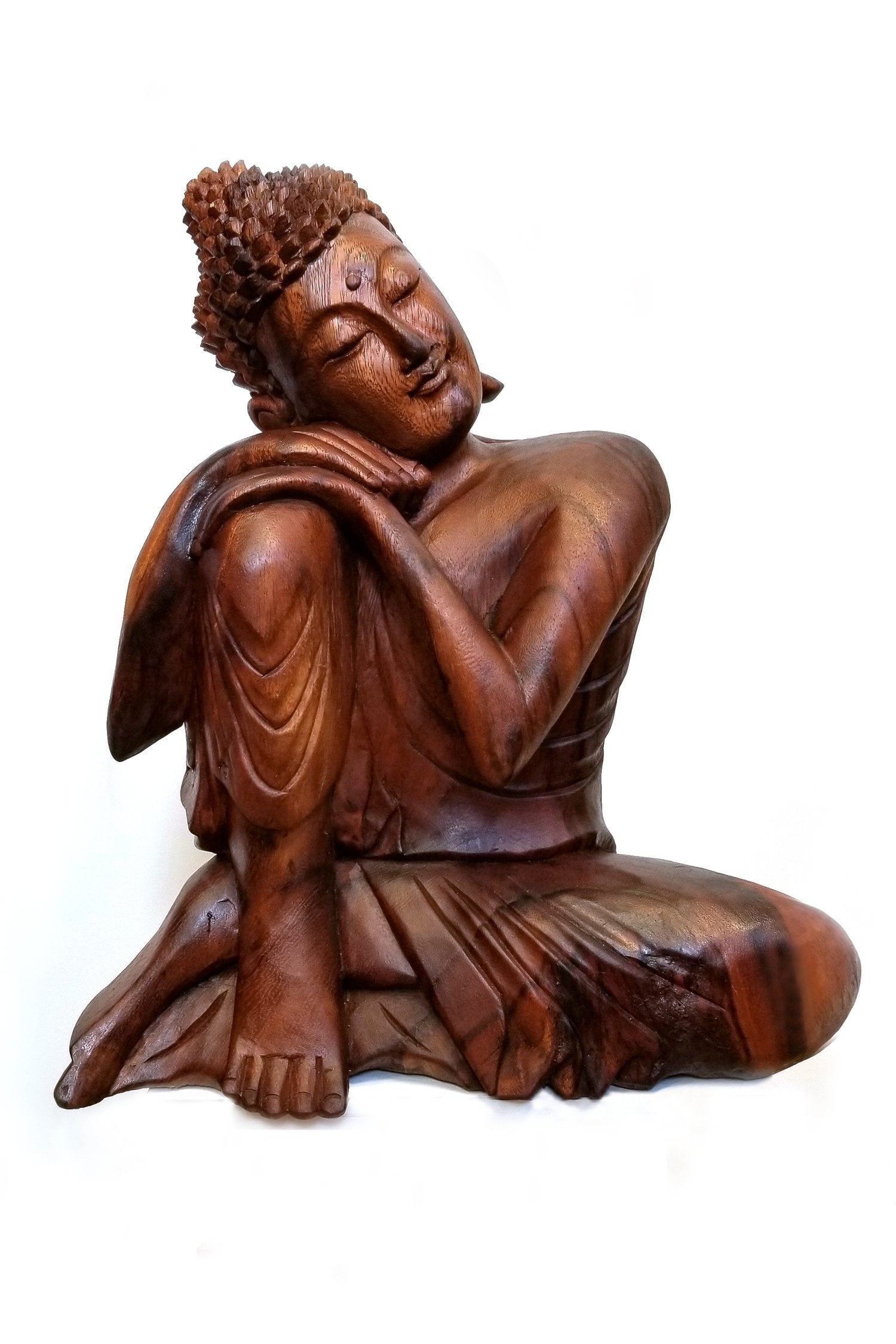 Hand Carved Wooden Buddha Statue for Meditation & Relaxation - 16 Inch Tall Home Decor for Yoga Studio, Office Desk & Zen Garden