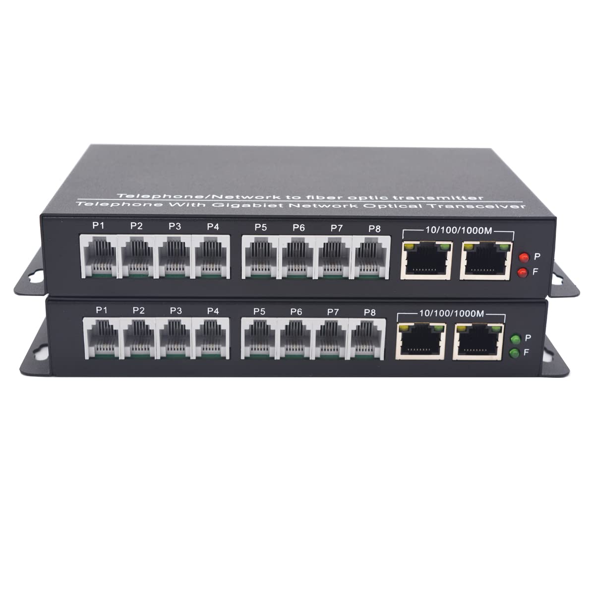 2 Port POTS RJ11 Telephone & 2 Gigabit Ethernet Fiber Optic Converter Extender Kit - 20Km Singlemode/500m Multimode - PCM Voice Over Fiber for Business VoIP & Security Systems