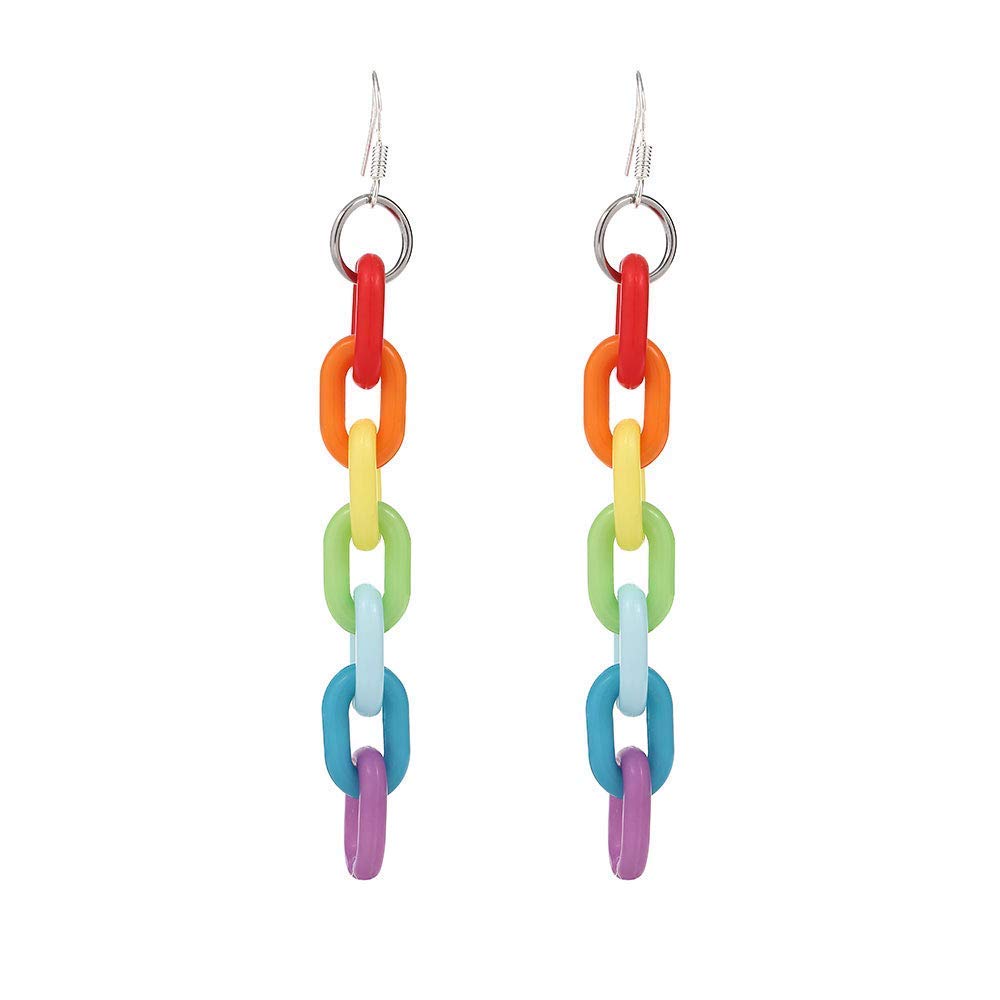 KaFu Lightweight Rainbow Resin Acrylic Chain Earrings - Fashionable Transparent Color Dangle Earrings for Women & Girls | Perfect for Parties, Date Nights & Everyday Wear