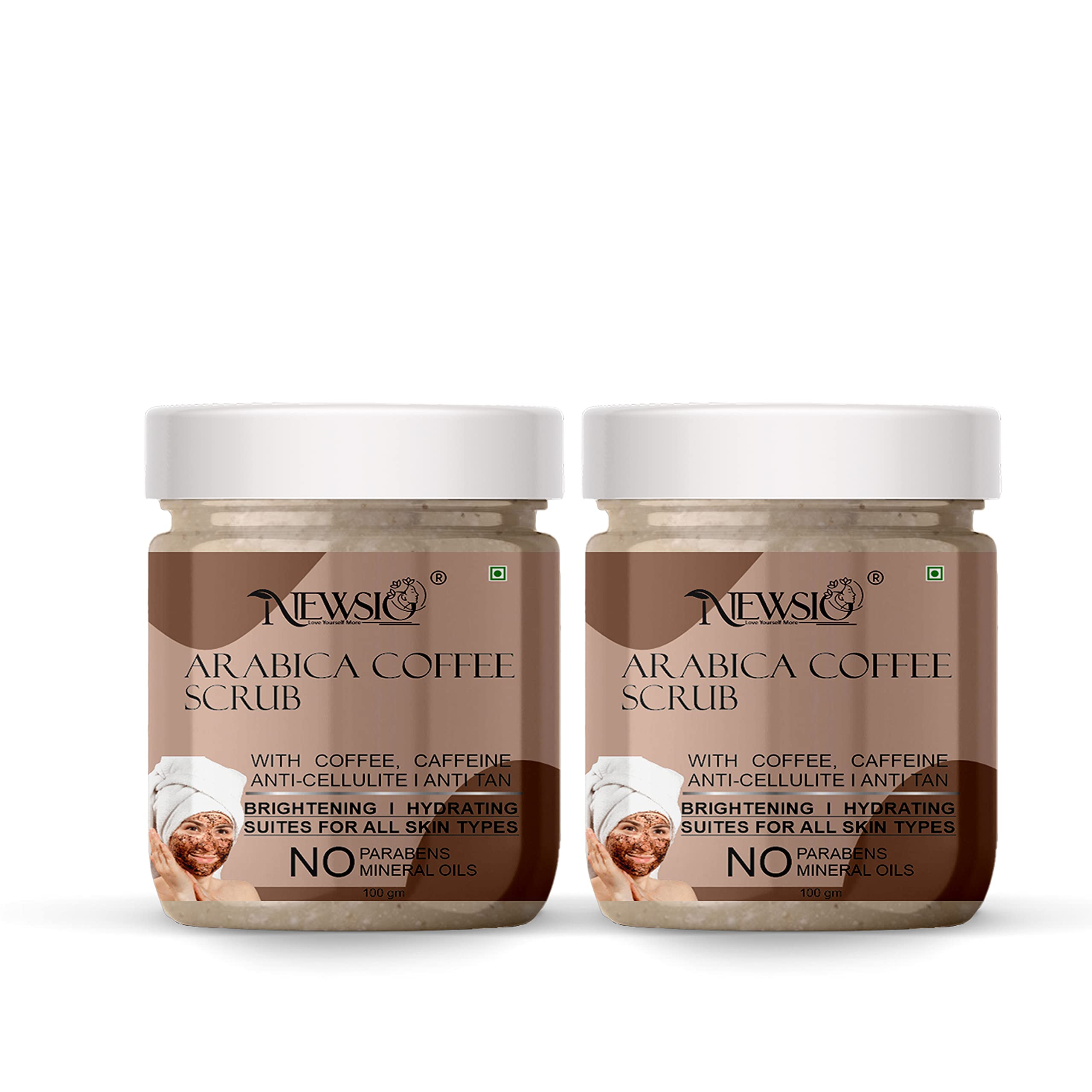Premium Arabica Coffee Face Scrub with Caffeine & Cocoa Butter - Exfoliating & Brightening Facial Scrub for Glowing Skin (100g x 2 Jars) - Perfect for Morning Skincare Routine & Spa Day at Home