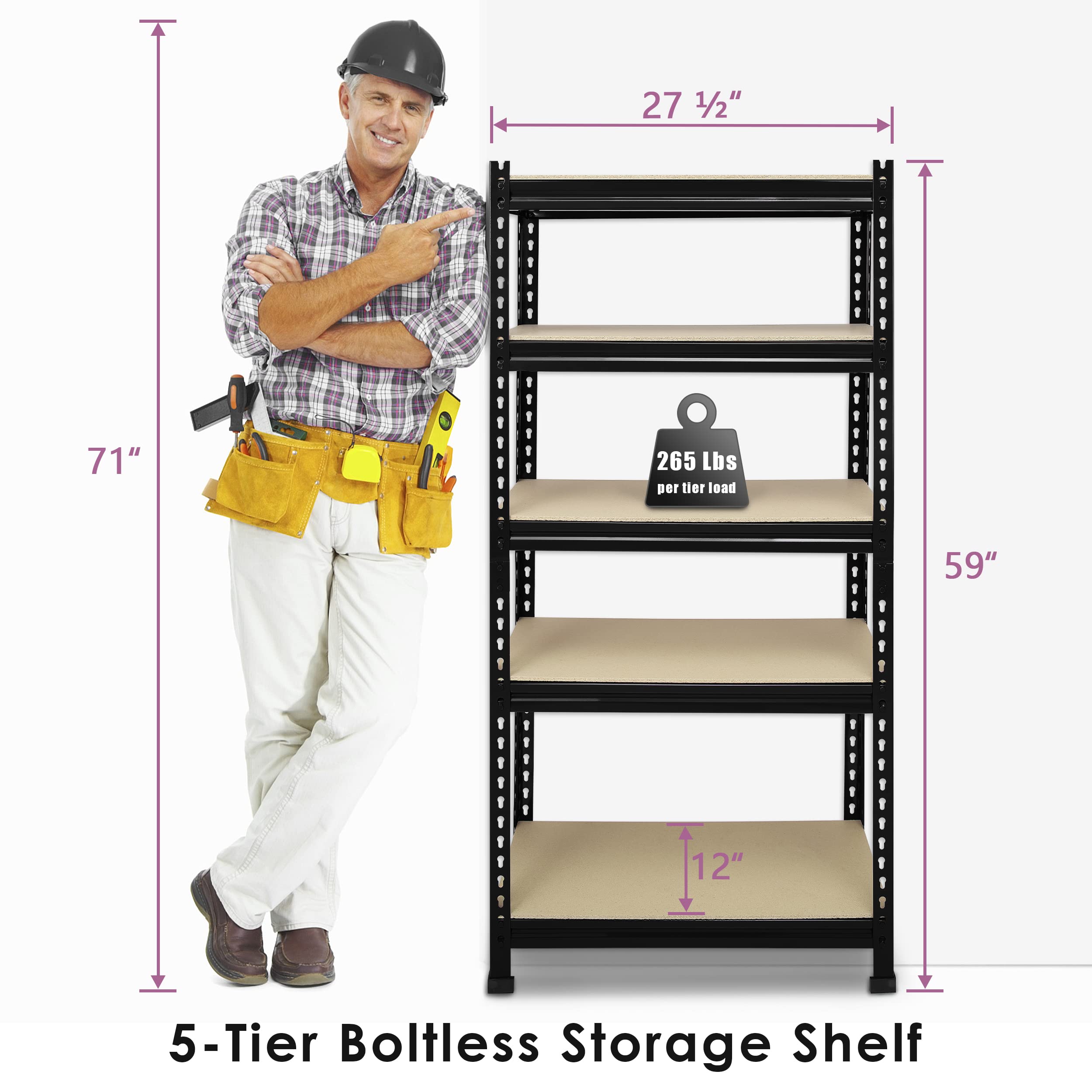 Prilinex Heavy Duty 5-Tier Adjustable Metal Shelving Unit - 28