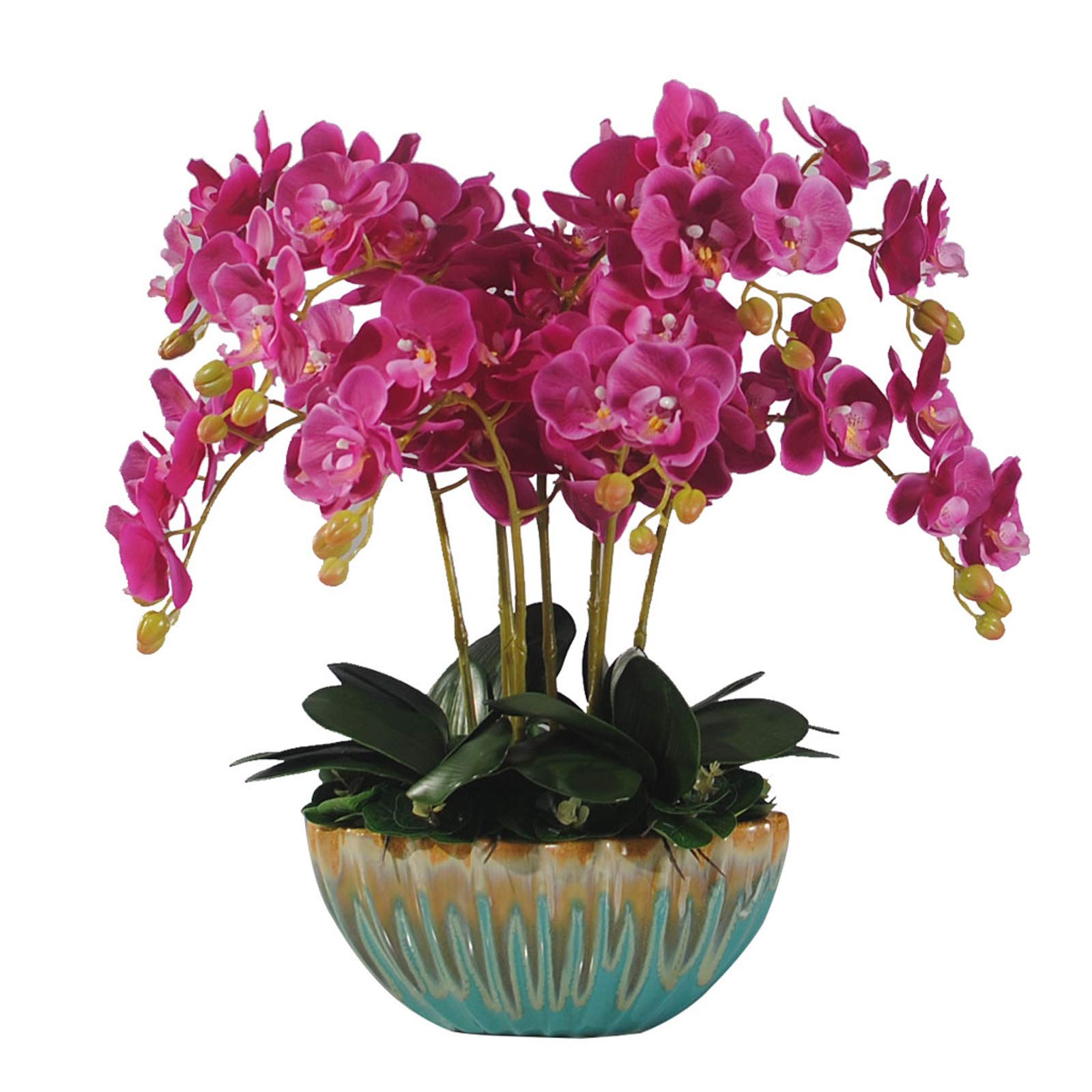 Purple Artificial Phalaenopsis Orchid Flowers in Planter - PU Fake Plants in Vase for Home Decor, Office, Living Room, Wedding Centerpiece - Low Maintenance Indoor Potted Bonsai