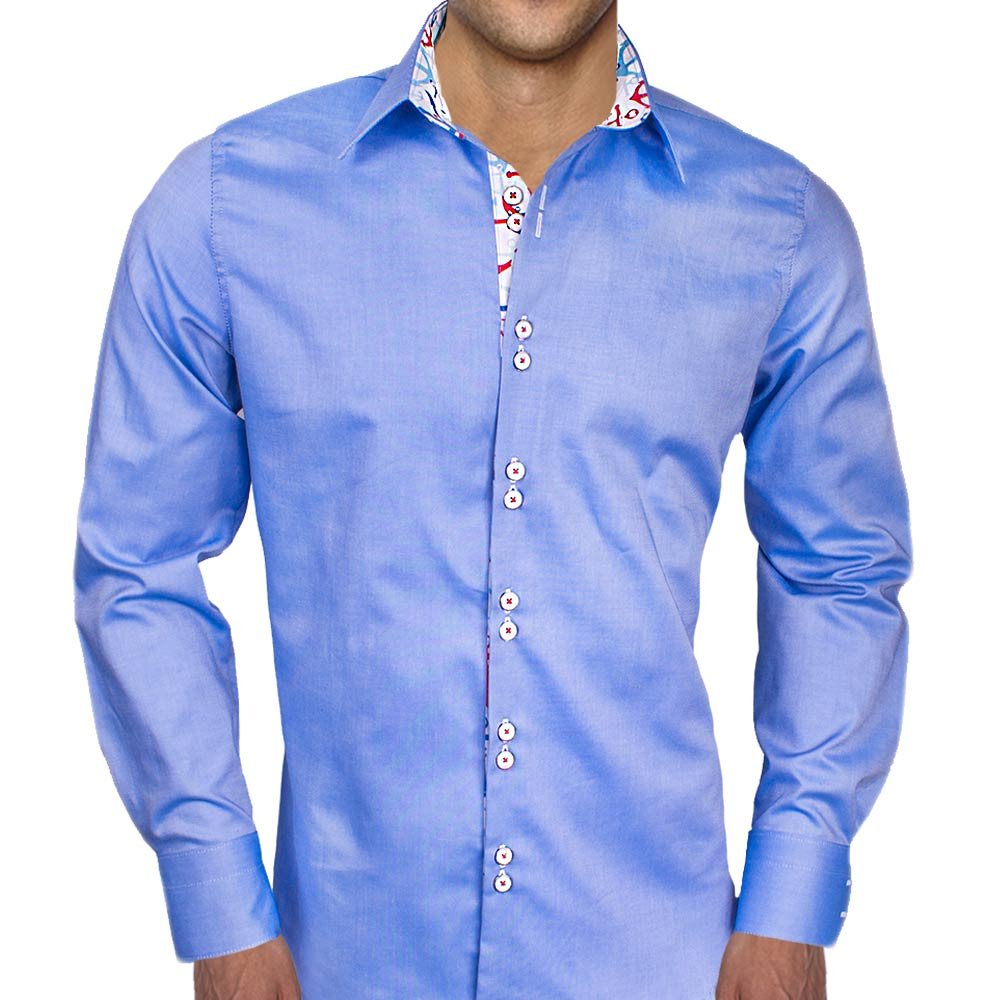 Premium Blue Oxford Dress Shirts with Anchor Print - 100% Cotton Men's Formal Shirt Made in USA - Perfect for Business Meetings, Weddings & Office Wear