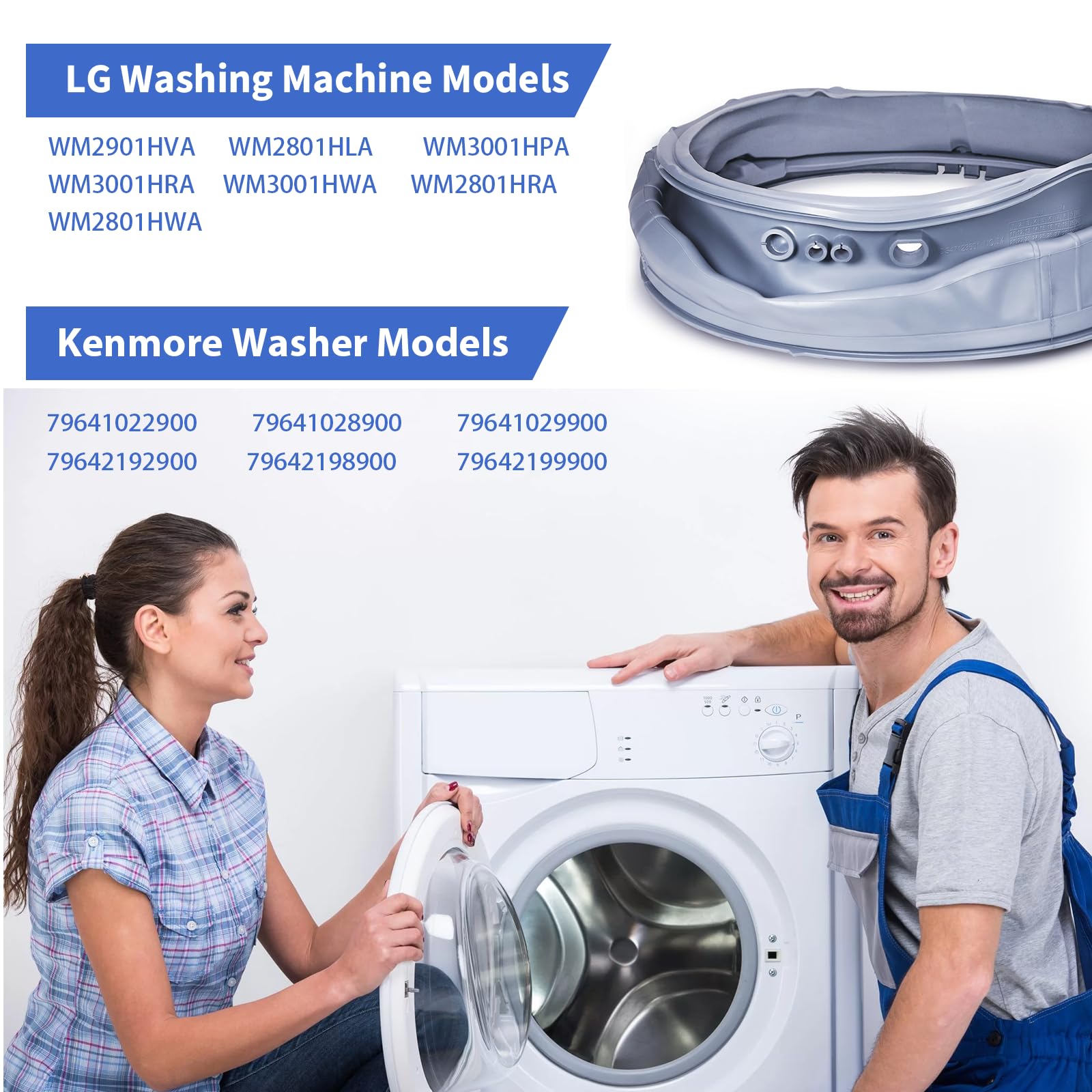 LG & Kenmore Washing Machine Door Gasket Replacement - Compatible with MDS47123601, MDS47123602, MDS64237201, 1464249, AP4998888, PS3535209, EAP3535209 - Perfect for Leak Prevention & Washer Maintenance