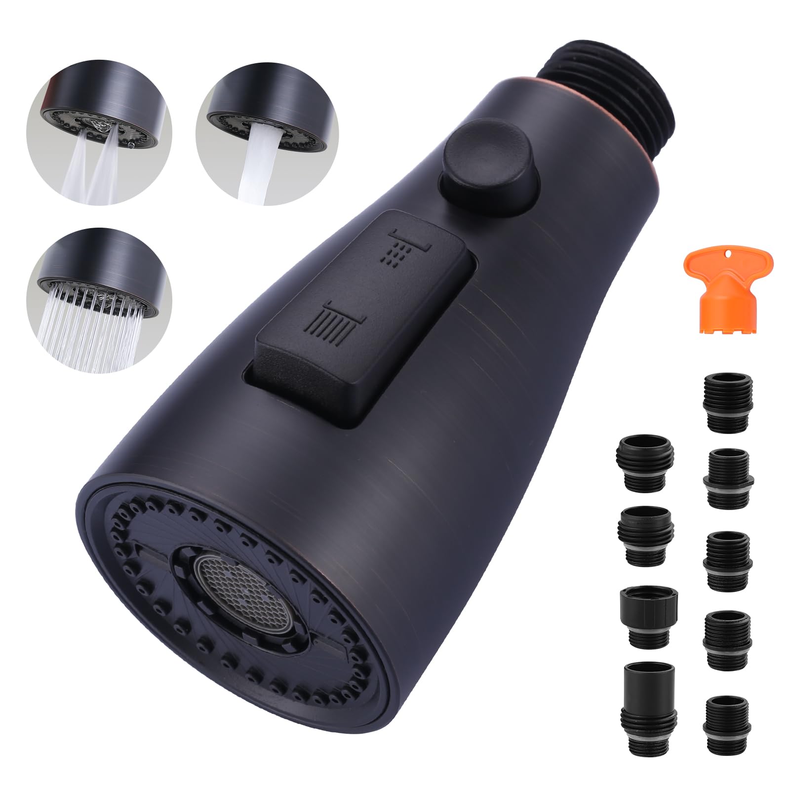 ARCORA Oil Rubbed Bronze Kitchen Faucet Spray Head - 3-Function Sink Spray Nozzle with 9 Adapters, Replacement Faucet Head Compatible with Moen, Delta, American Standard - Perfect for Kitchen Sink Upgrades & DIY Plumbing Repairs